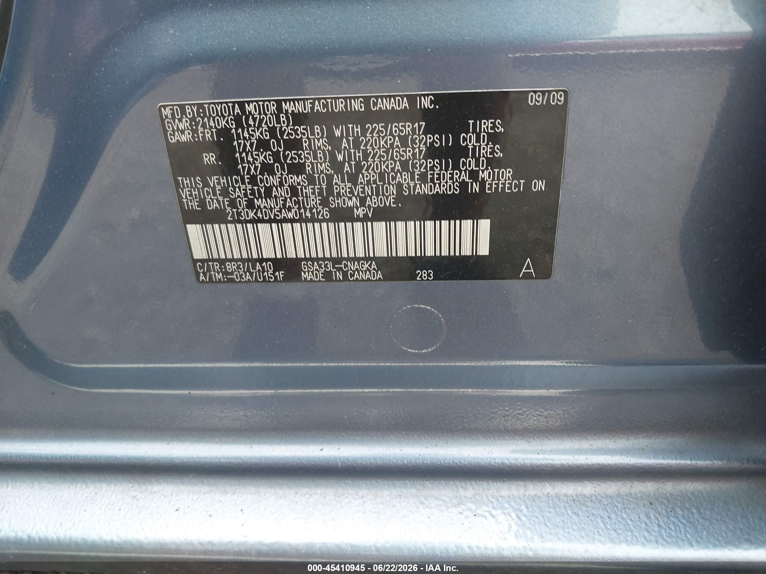 2010 Toyota Rav4 Limited V6 Синий vin: 2T3DK4DV5AW014126