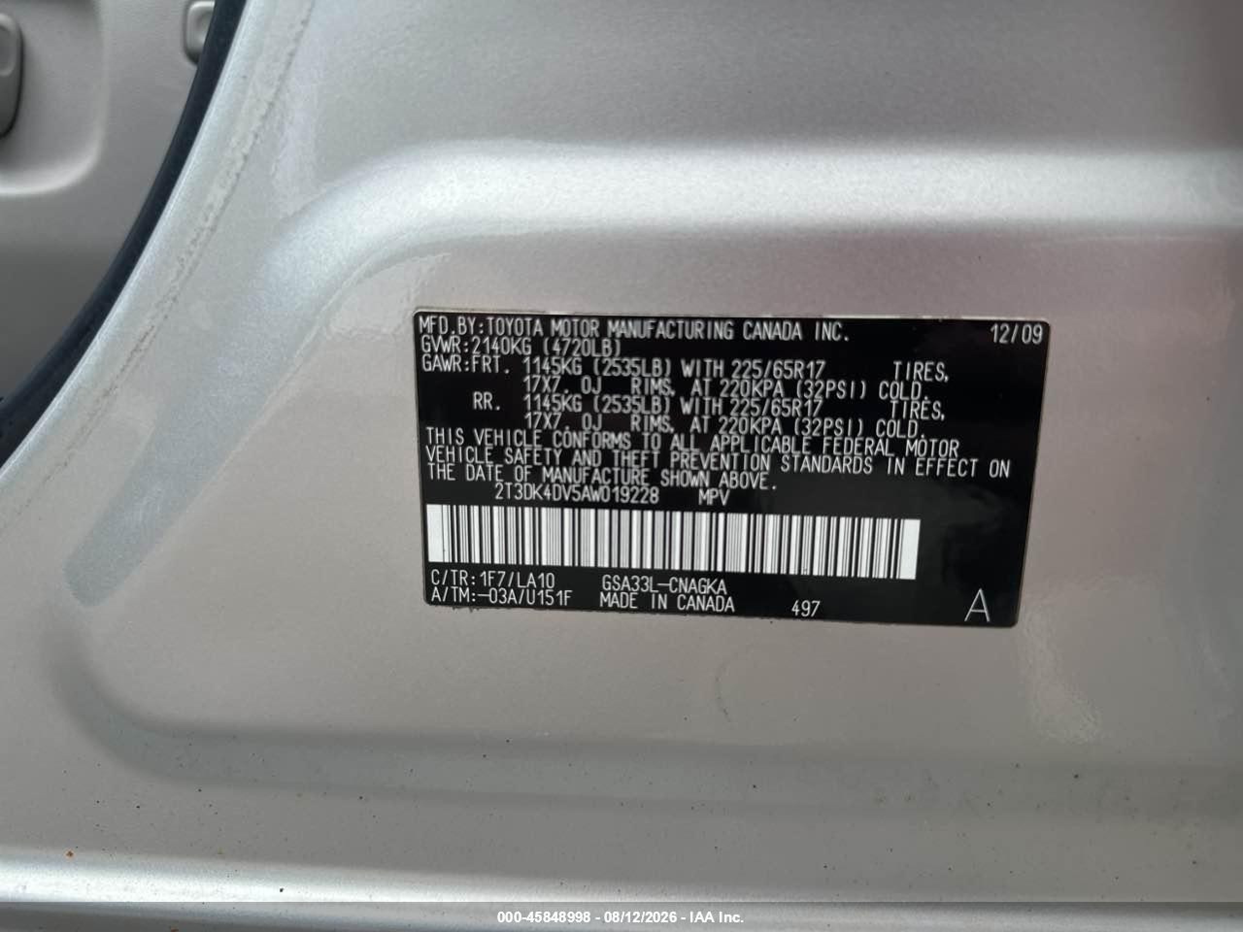 2010 Toyota Rav4 Limited V6 Silver vin: 2T3DK4DV5AW019228