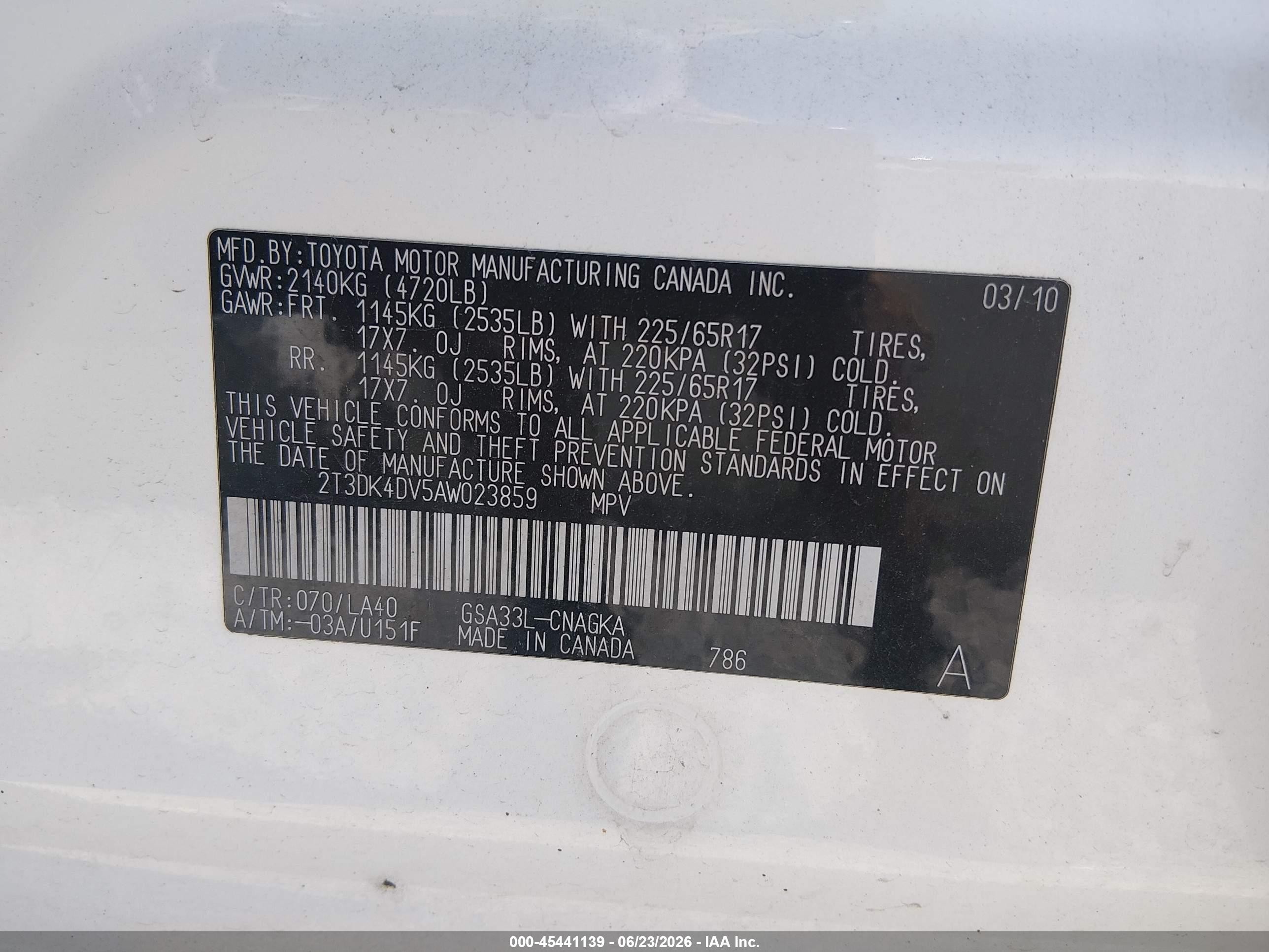 2010 Toyota Rav4 Limited V6 White vin: 2T3DK4DV5AW023859