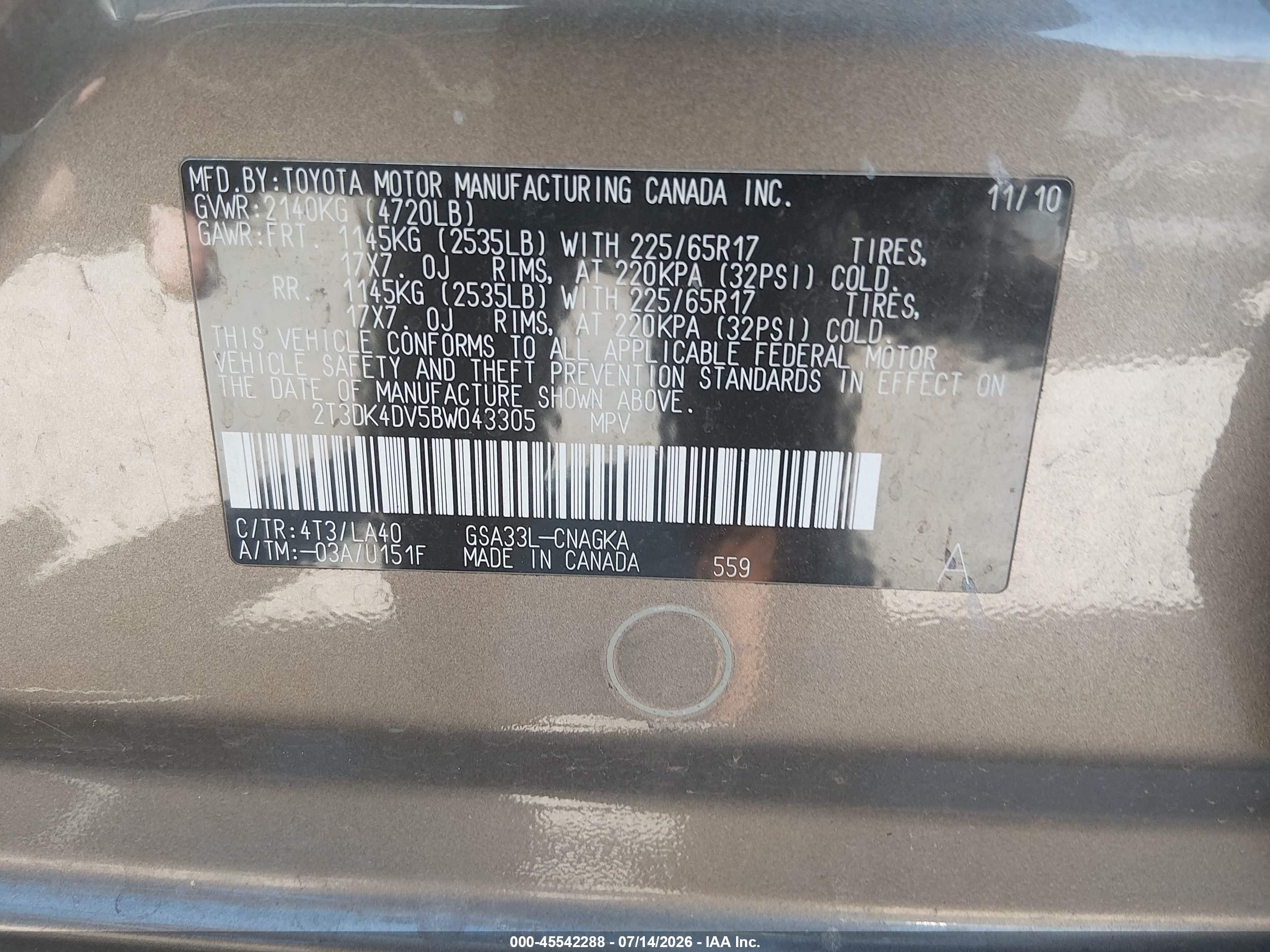 2011 Toyota Rav4 Limited V6 Gold vin: 2T3DK4DV5BW043305