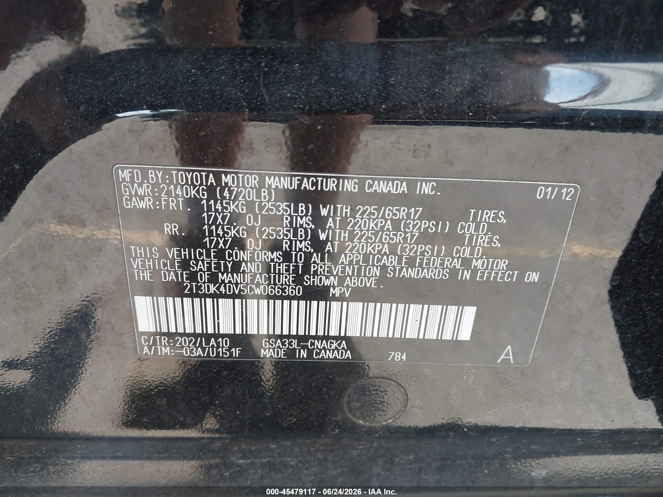 2012 Toyota Rav4 Limited V6 Черный vin: 2T3DK4DV5CW066360