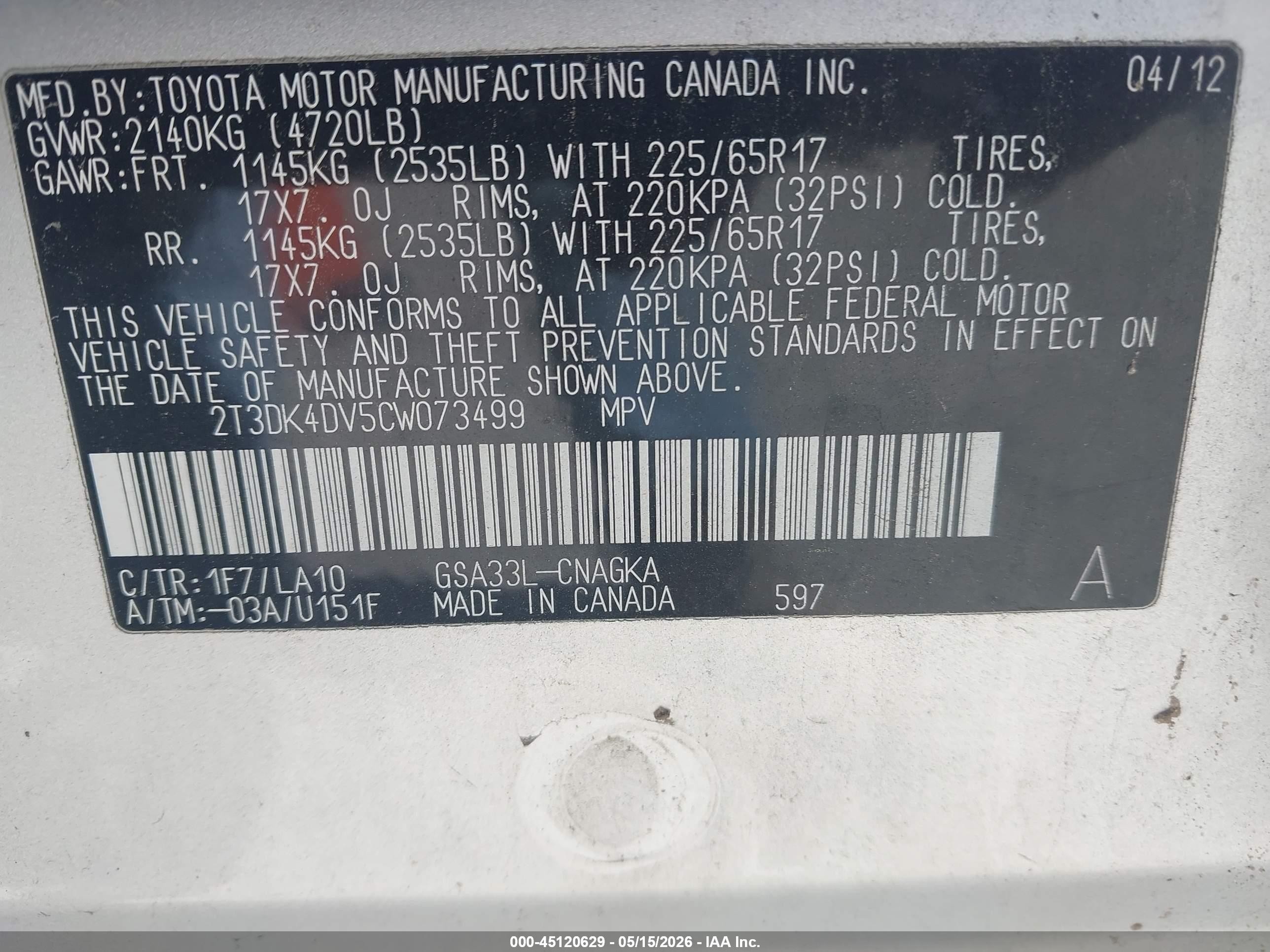 2012 Toyota Rav4 Limited V6 Silver vin: 2T3DK4DV5CW073499