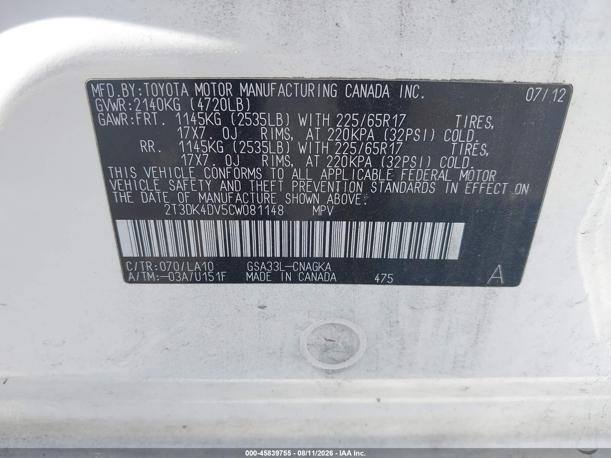 2012 Toyota Rav4 Limited V6 White vin: 2T3DK4DV5CW081148