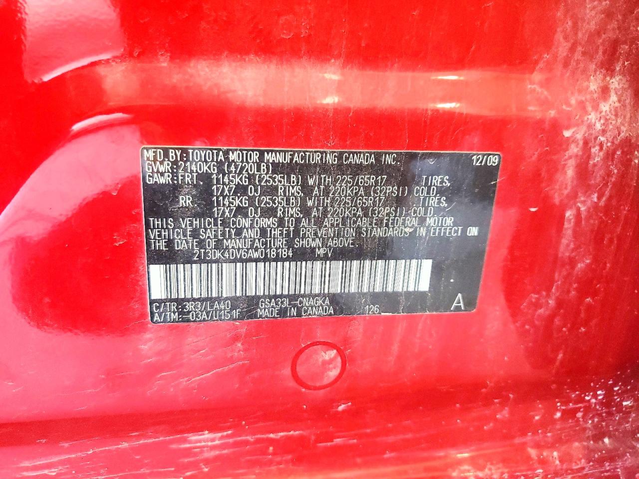 2010 Toyota Rav4 Limited Красный vin: 2T3DK4DV6AW018184