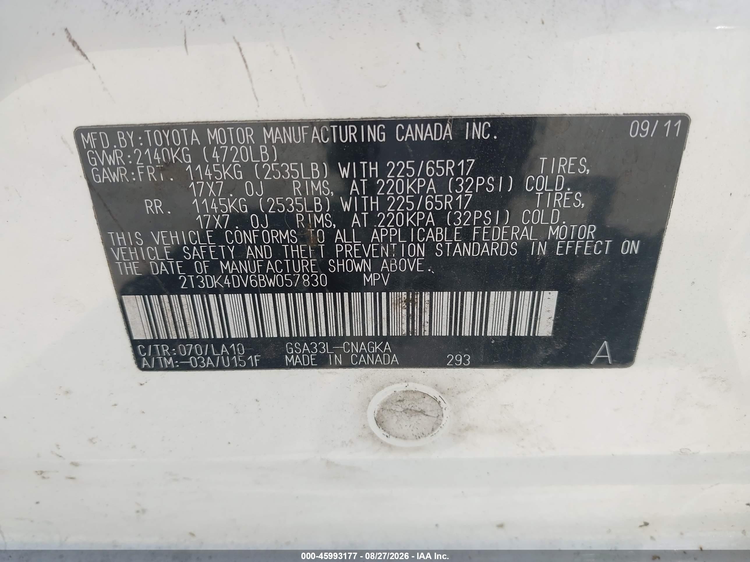 2011 Toyota Rav4 Limited V6 Белый vin: 2T3DK4DV6BW057830