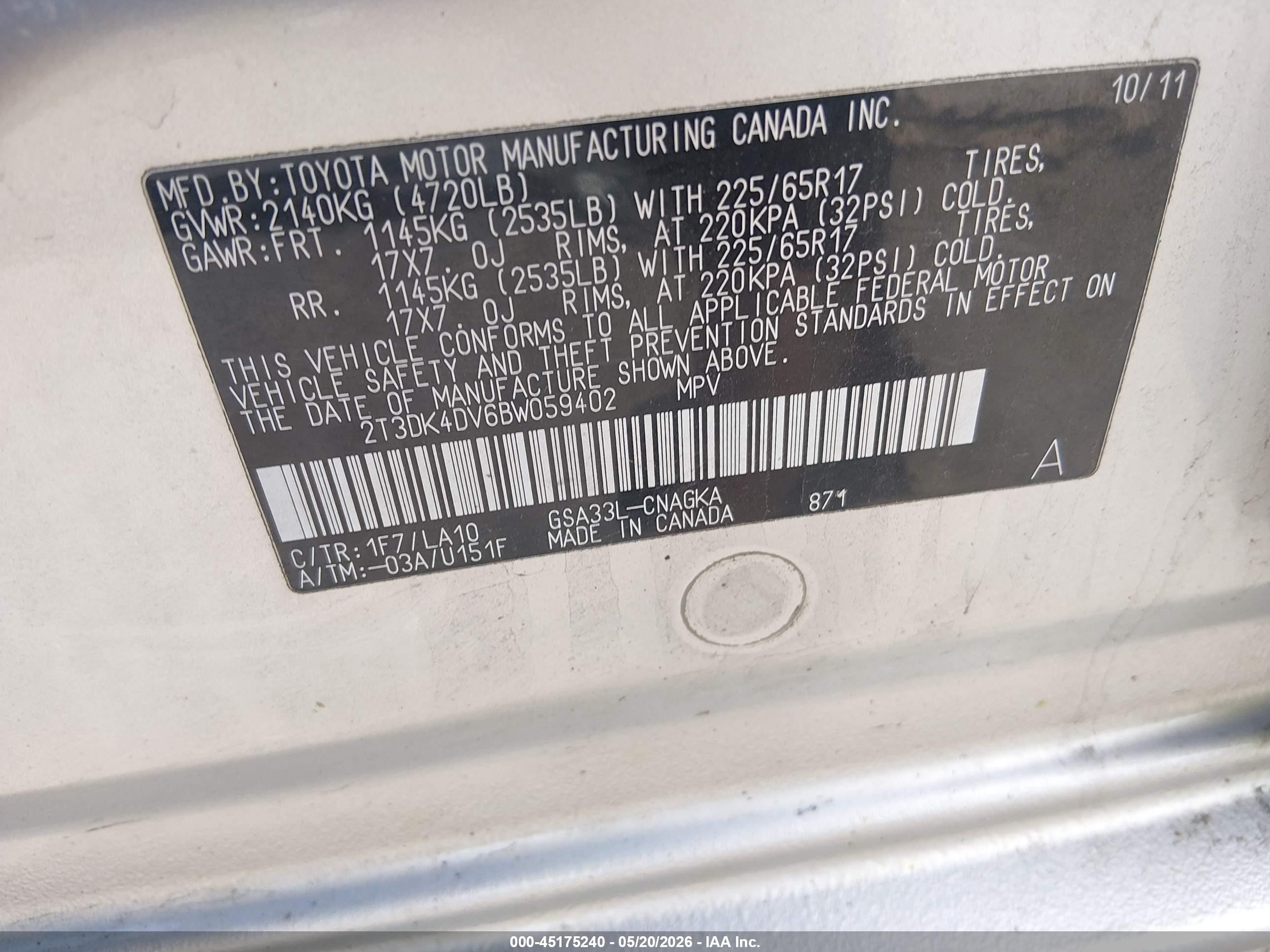 2011 Toyota Rav4 Limited V6 Silver vin: 2T3DK4DV6BW059402