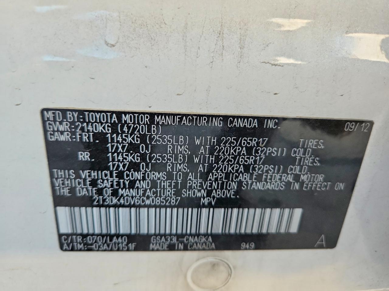 2012 Toyota Rav4 Limited White vin: 2T3DK4DV6CW085287