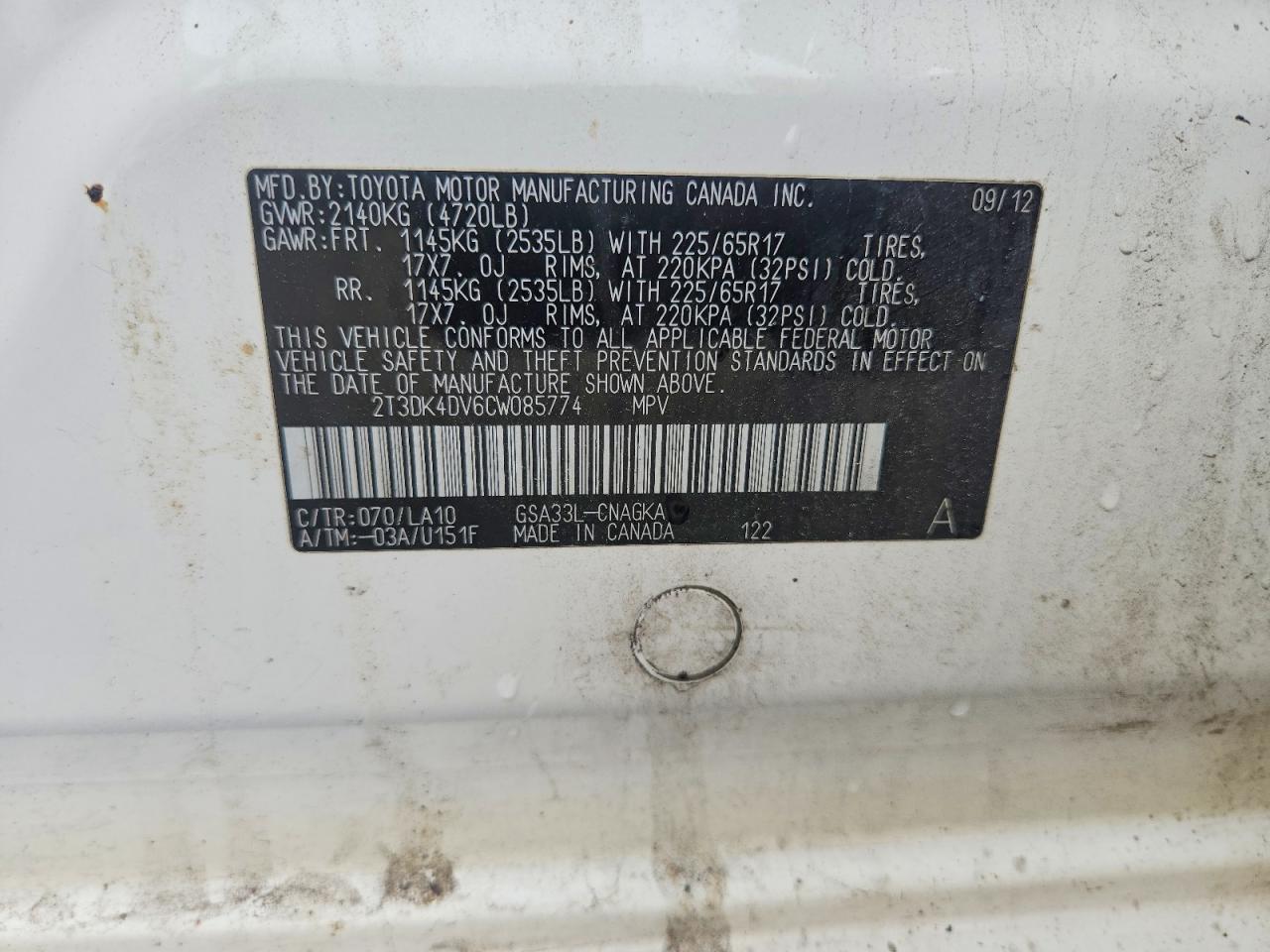 2012 Toyota Rav4 Limited White vin: 2T3DK4DV6CW085774