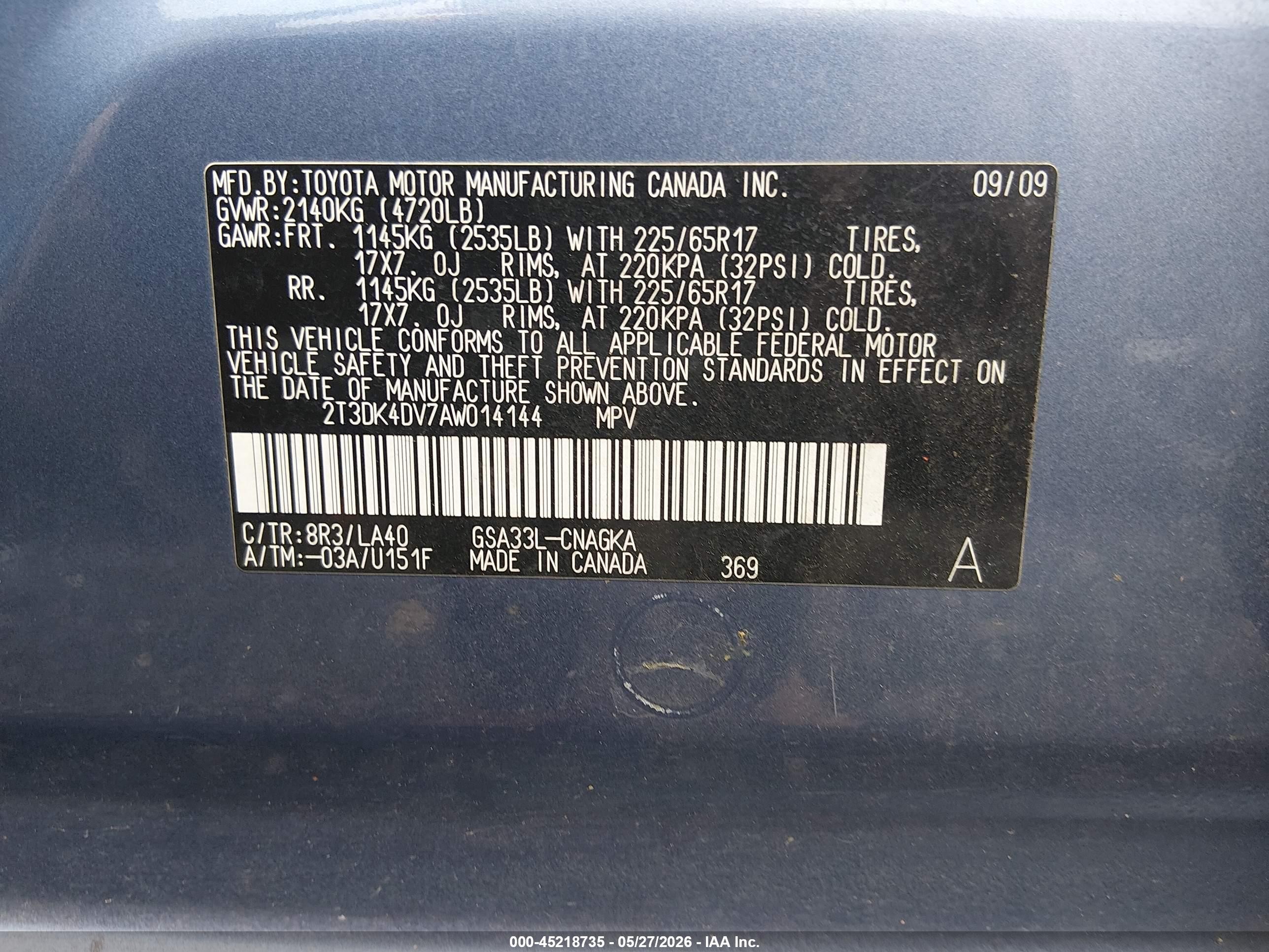 2010 Toyota Rav4 Limited V6 Синий vin: 2T3DK4DV7AW014144