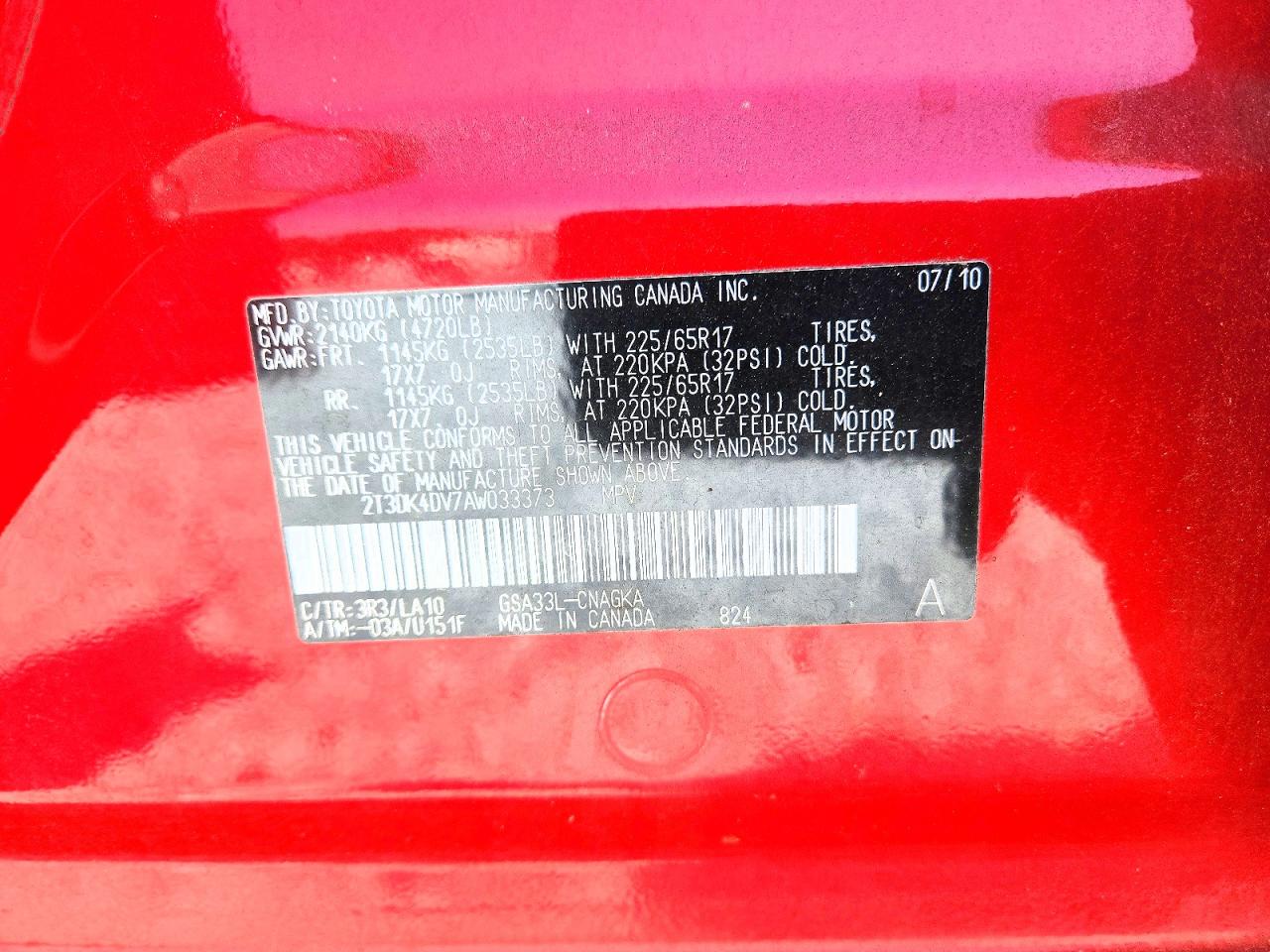 2010 Toyota Rav4 Limited Red vin: 2T3DK4DV7AW033373
