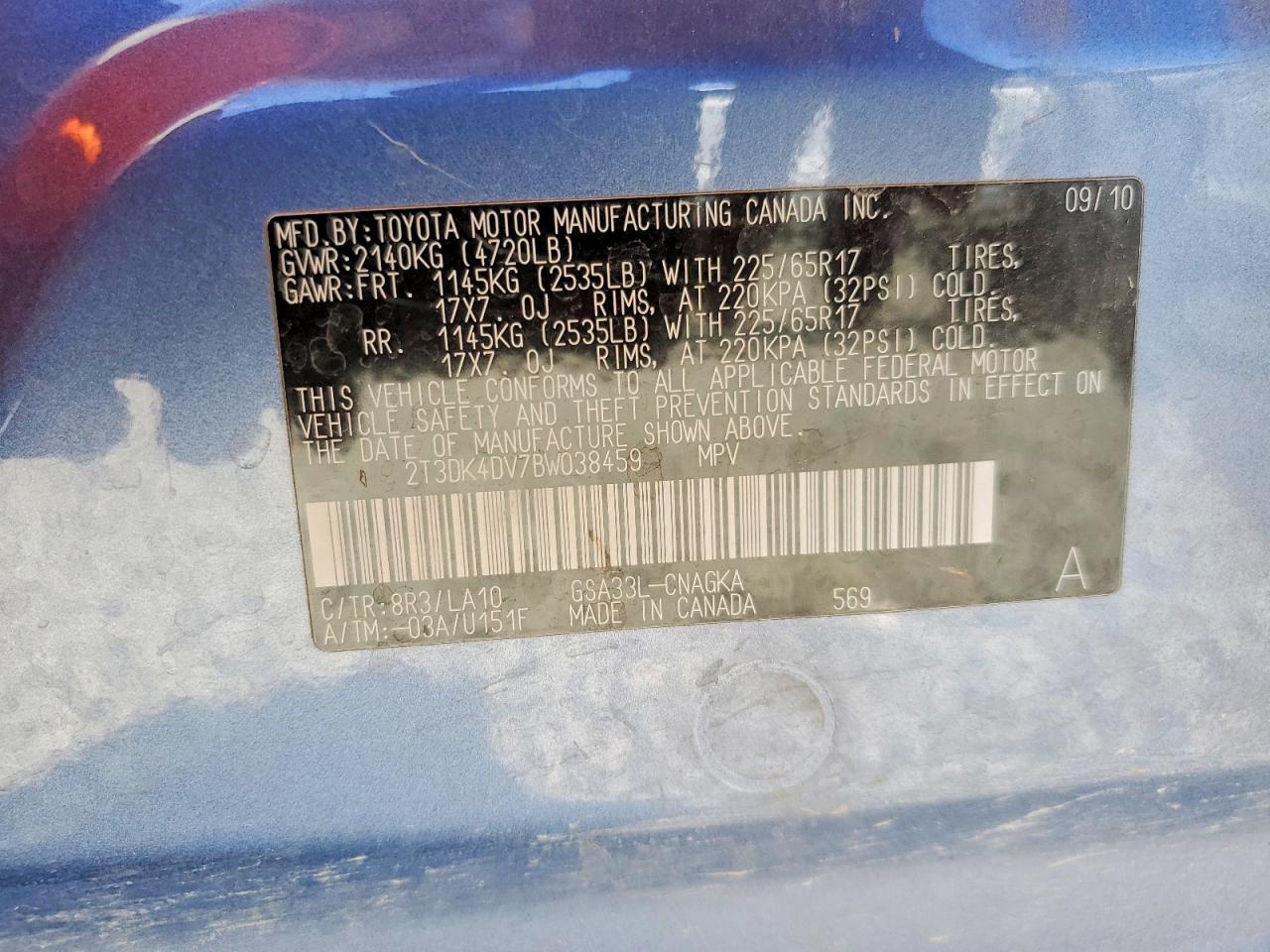 2011 Toyota Rav4 Limited Blue vin: 2T3DK4DV7BW038459