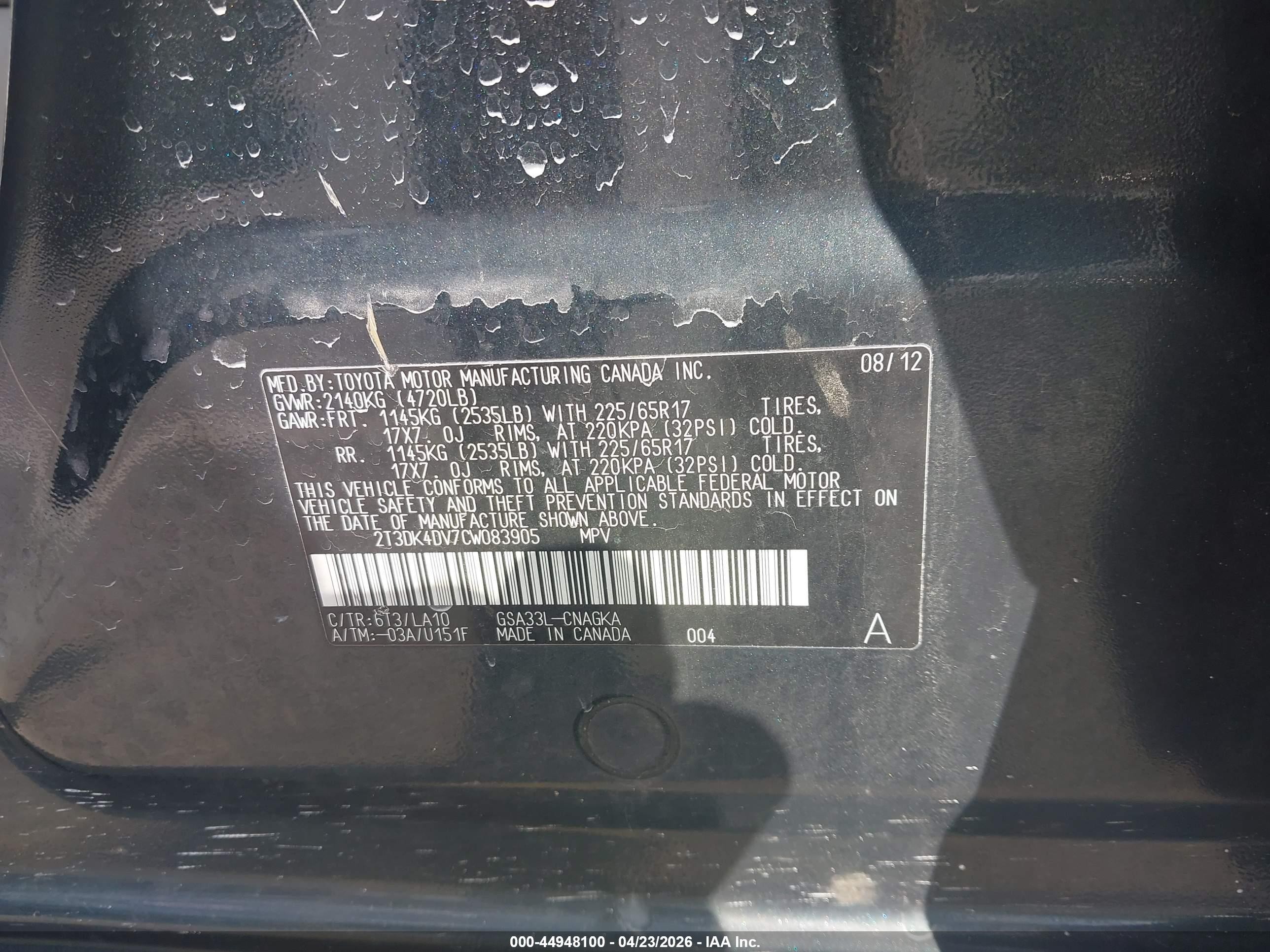 2012 Toyota Rav4 Limited V6 Green vin: 2T3DK4DV7CW083905