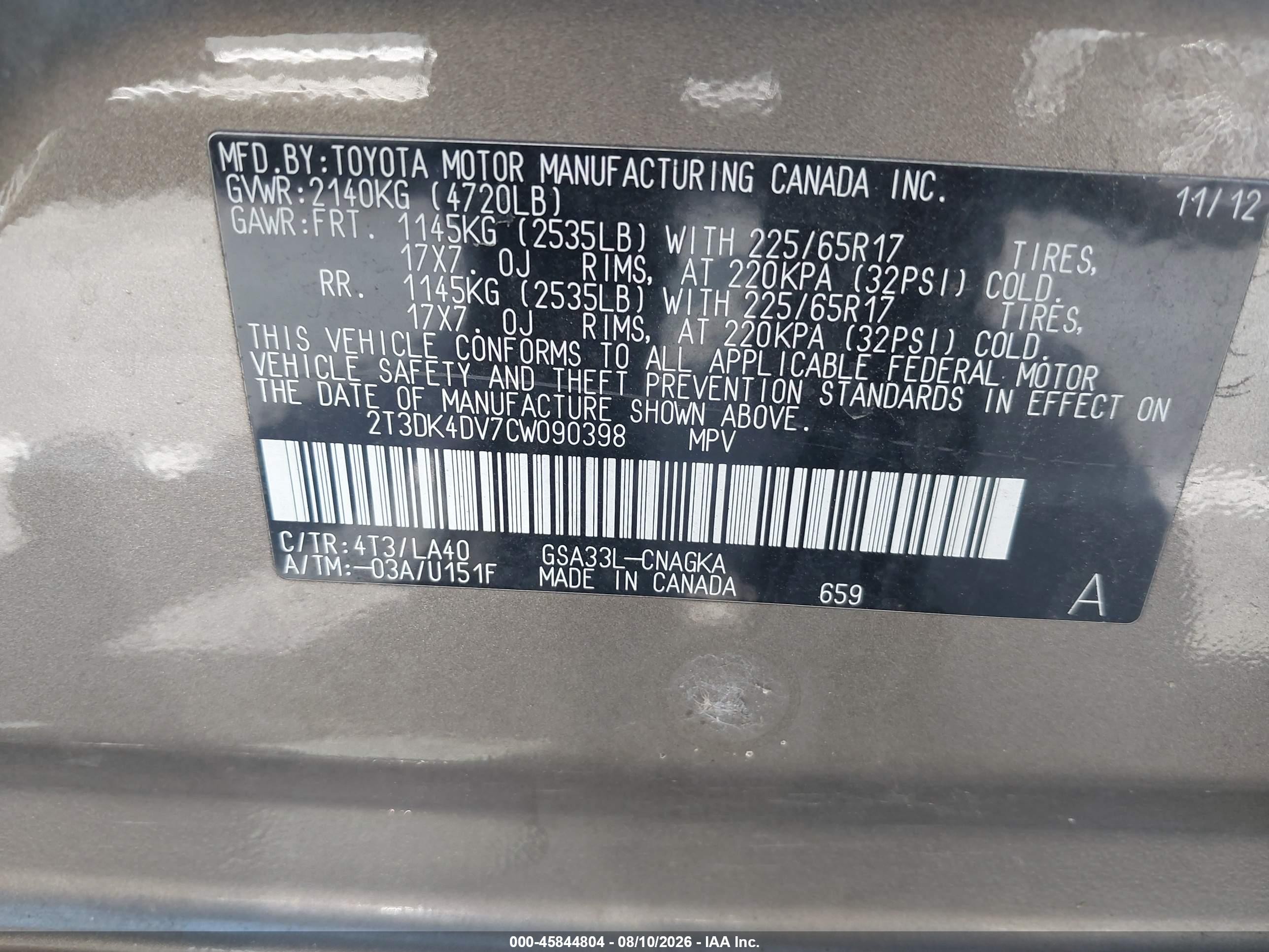 2012 Toyota Rav4 Limited V6 Tan vin: 2T3DK4DV7CW090398