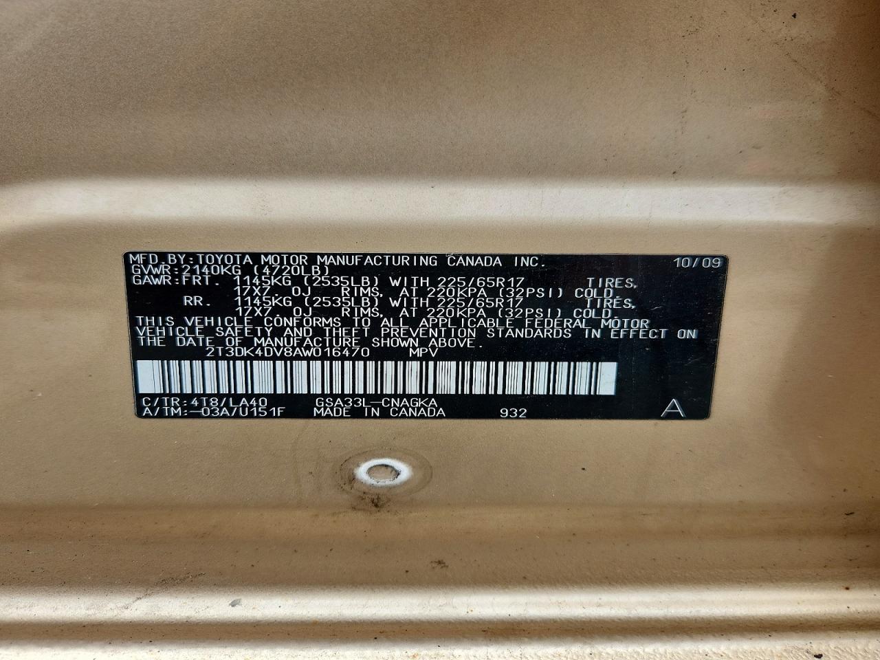 2010 Toyota Rav4 Limited Золотой vin: 2T3DK4DV8AW016470