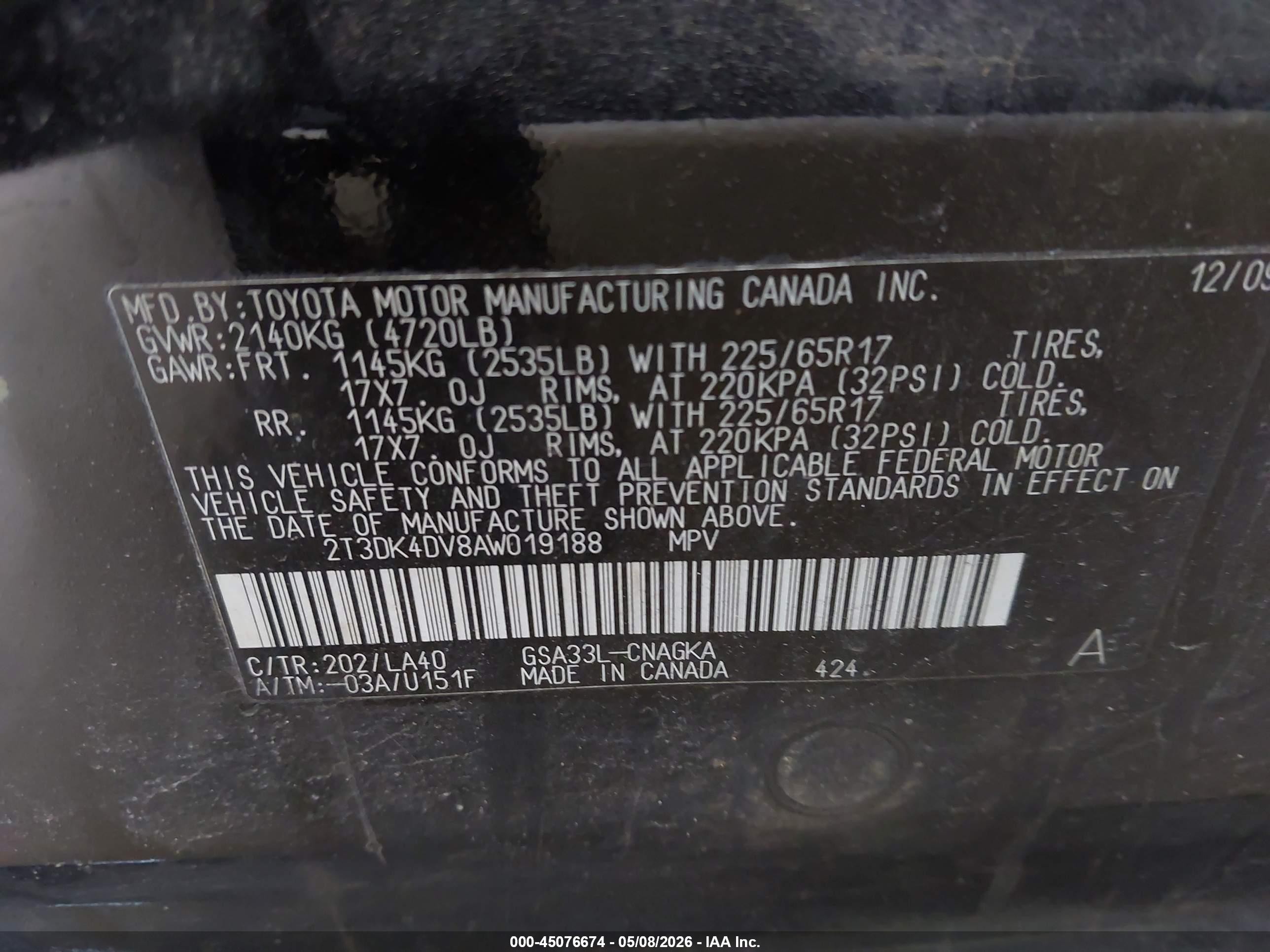 2010 Toyota Rav4 Limited V6 Черный vin: 2T3DK4DV8AW019188