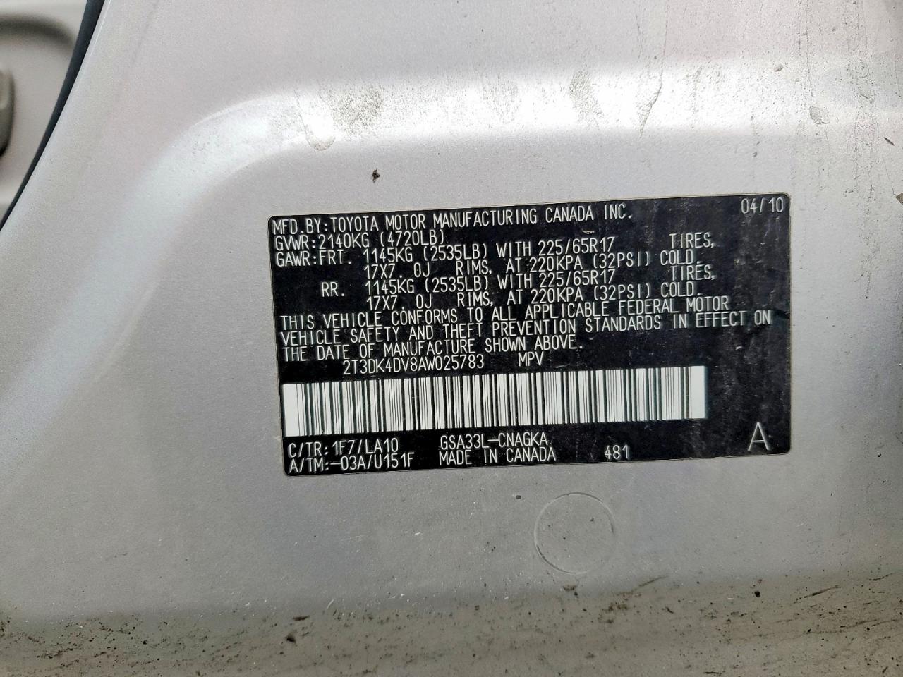 2010 Toyota Rav4 Limited Silver vin: 2T3DK4DV8AW025783