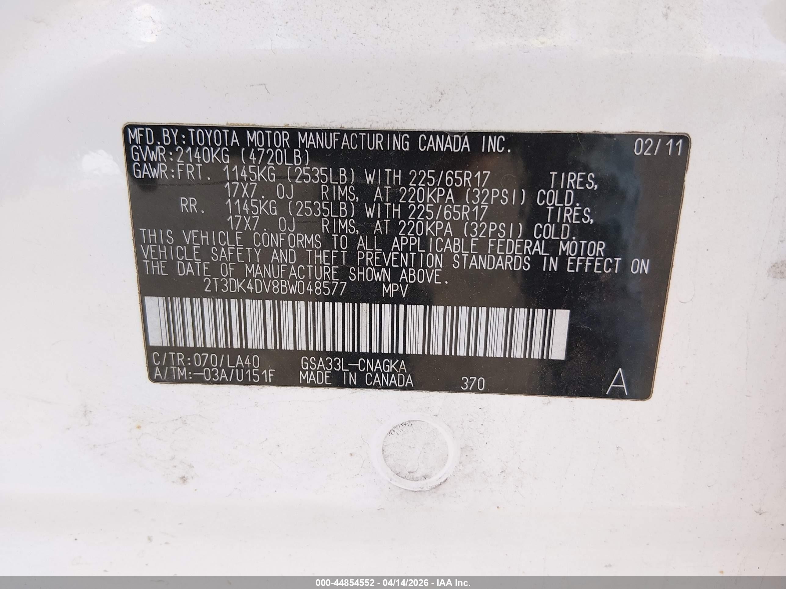 2011 Toyota Rav4 Limited V6 White vin: 2T3DK4DV8BW048577