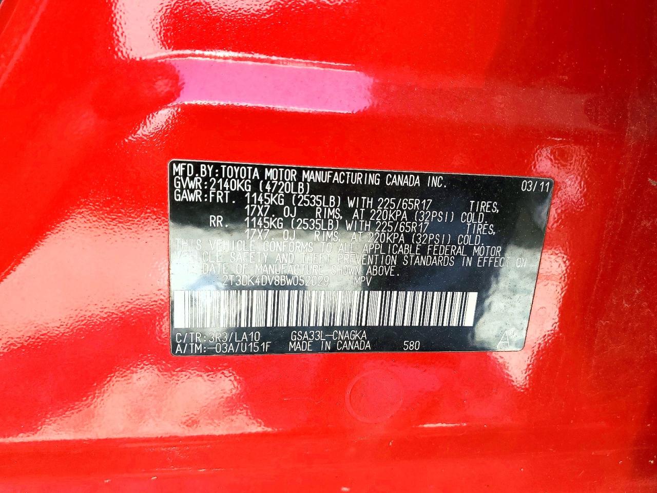 2011 Toyota Rav4 Limited Red vin: 2T3DK4DV8BW052029