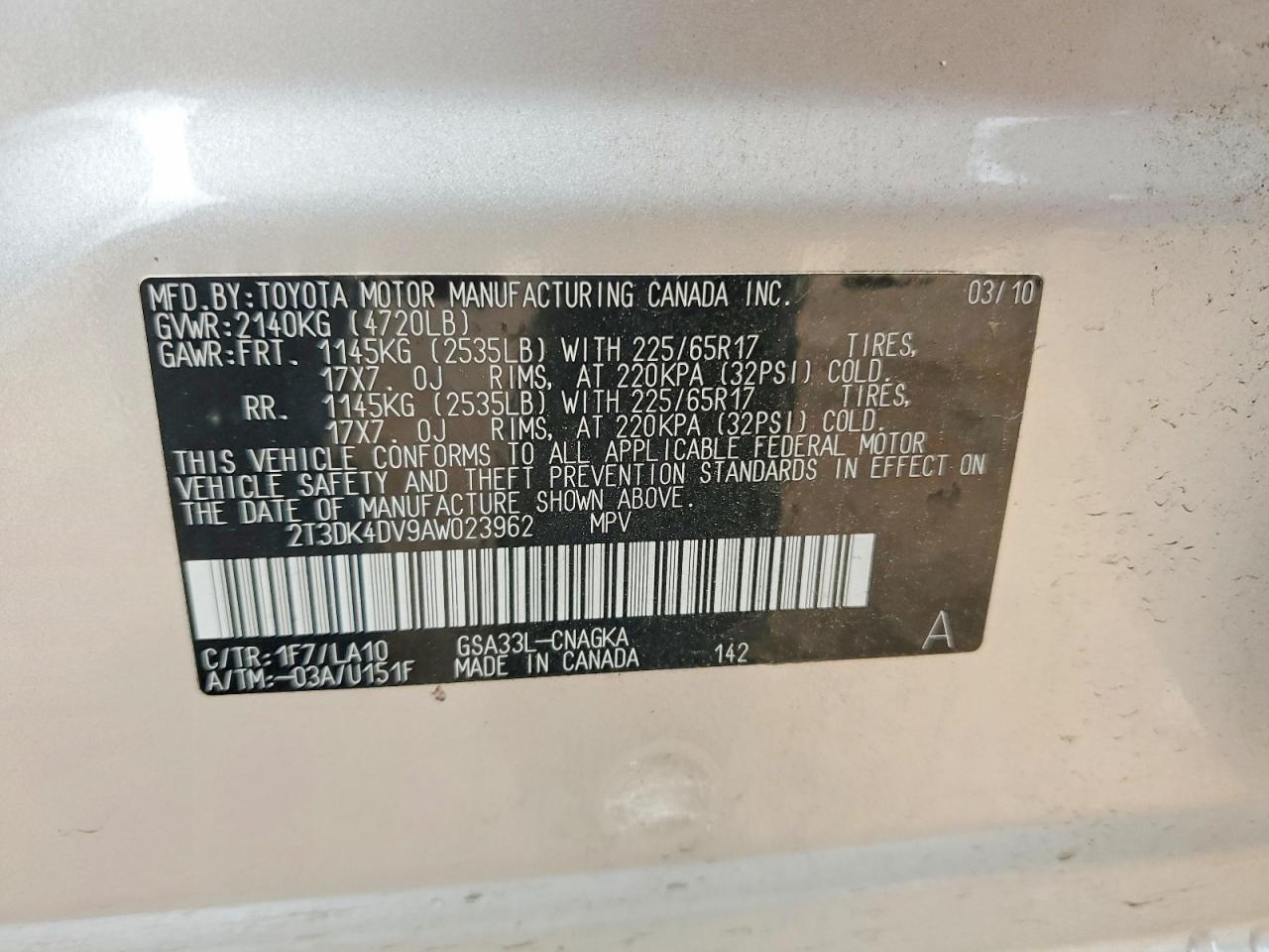 2010 Toyota Rav4 Limited Серебряный vin: 2T3DK4DV9AW023962