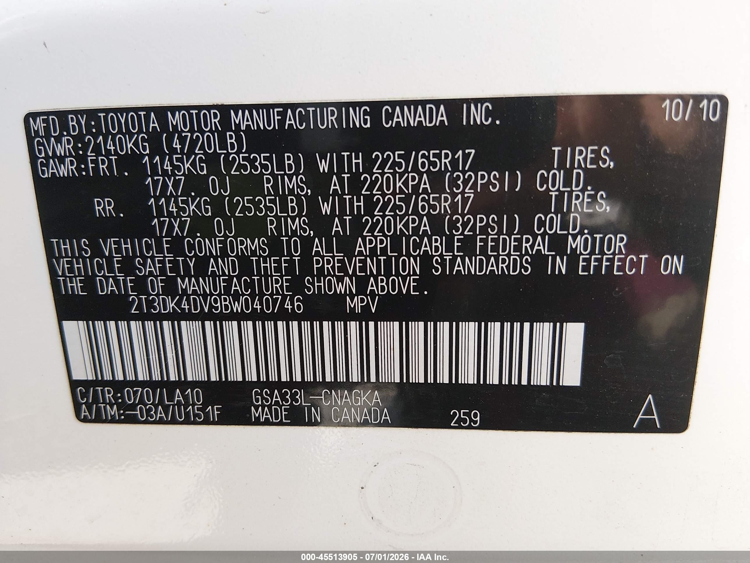 2011 Toyota Rav4 Limited V6 White vin: 2T3DK4DV9BW040746