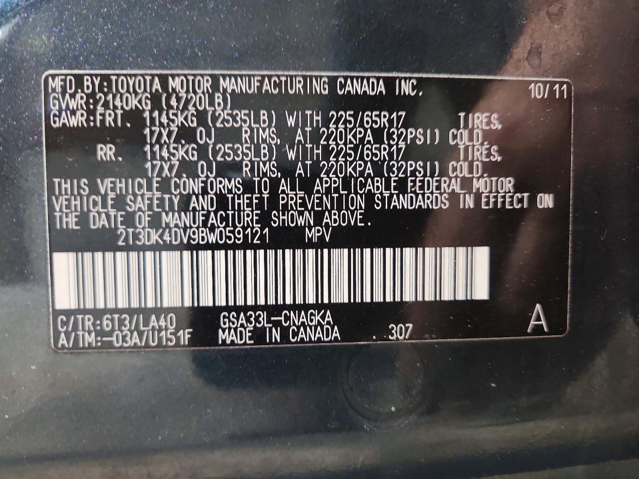 2011 Toyota Rav4 Limited Charcoal vin: 2T3DK4DV9BW059121