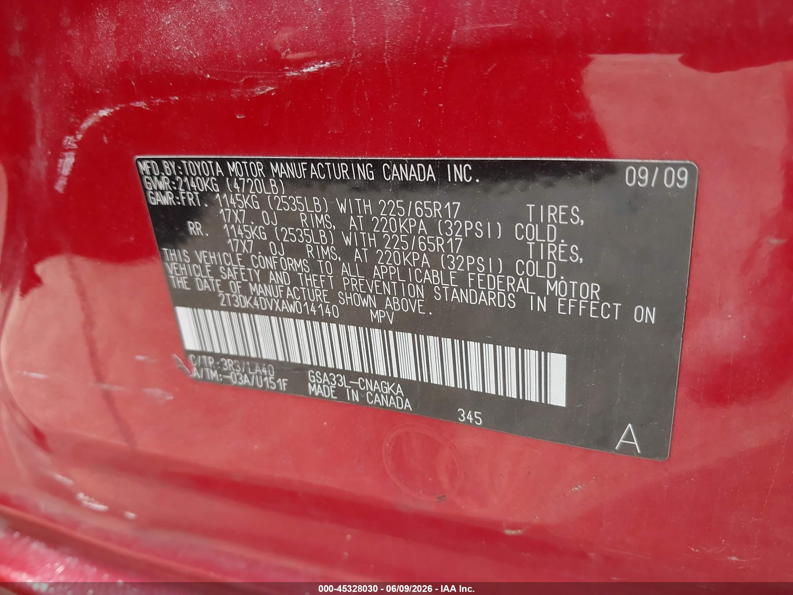 2010 Toyota Rav4 Limited V6 Red vin: 2T3DK4DVXAW014140