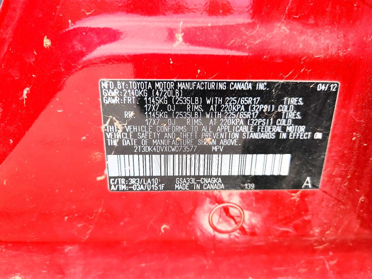 2012 Toyota Rav4 Limited Red vin: 2T3DK4DVXCW073577