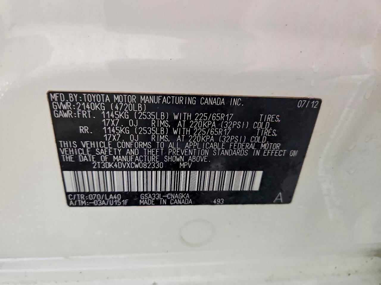 2012 Toyota Rav4 Limited White vin: 2T3DK4DVXCW082330