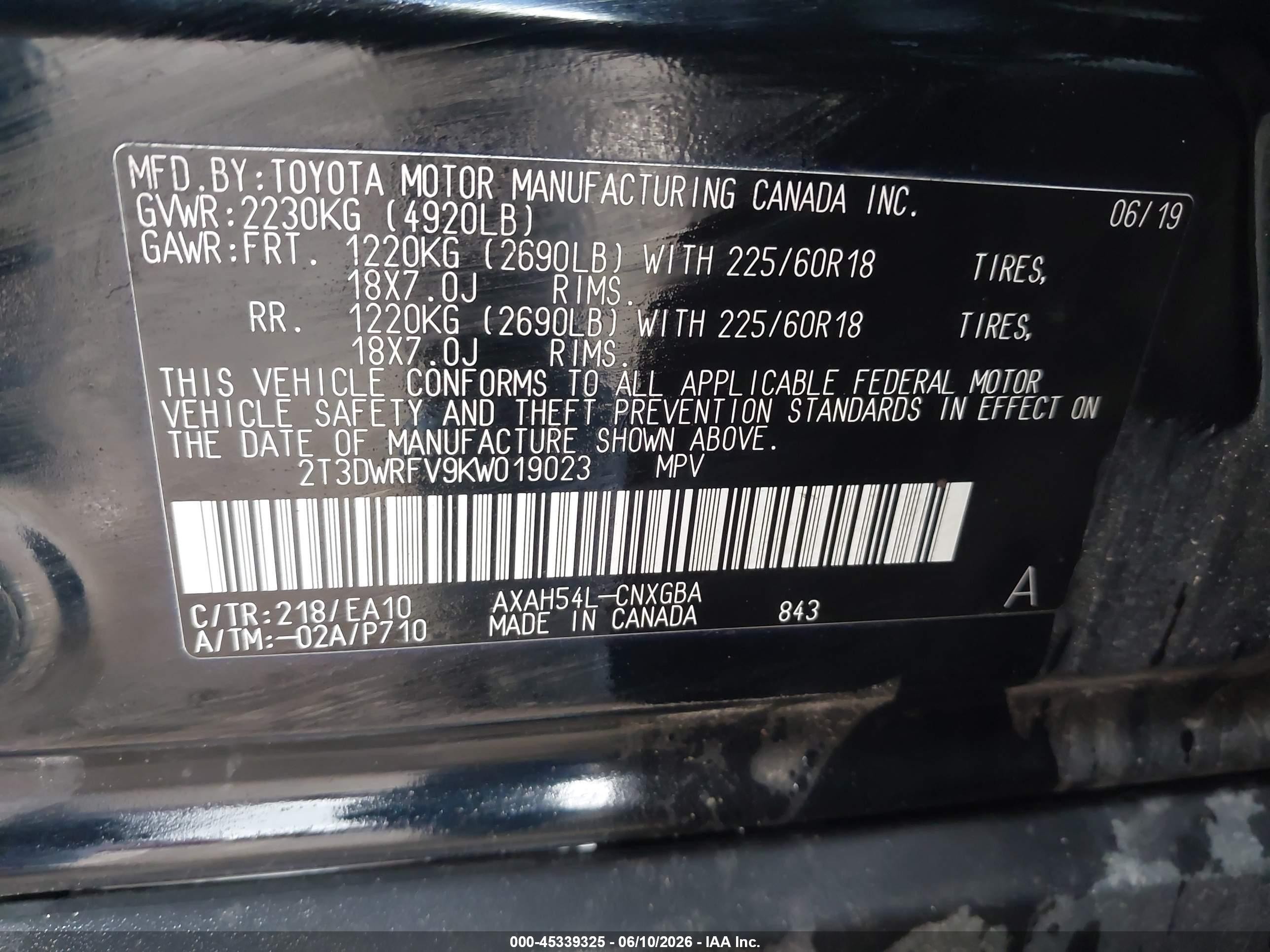 2019 Toyota Rav4 Hybrid Limited Black vin: 2T3DWRFV9KW019023