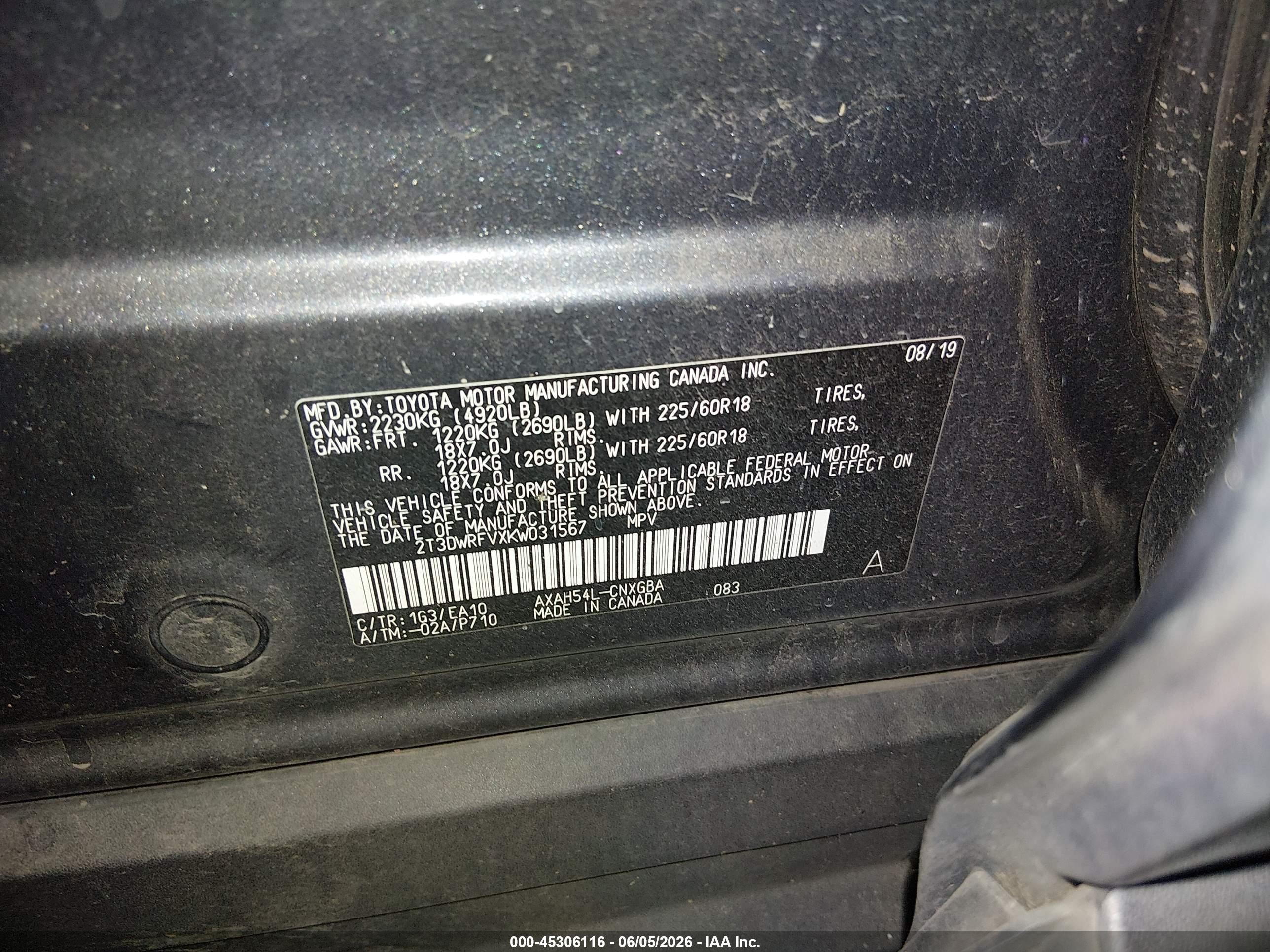 2019 Toyota Rav4 Hybrid Limited Gray vin: 2T3DWRFVXKW031567