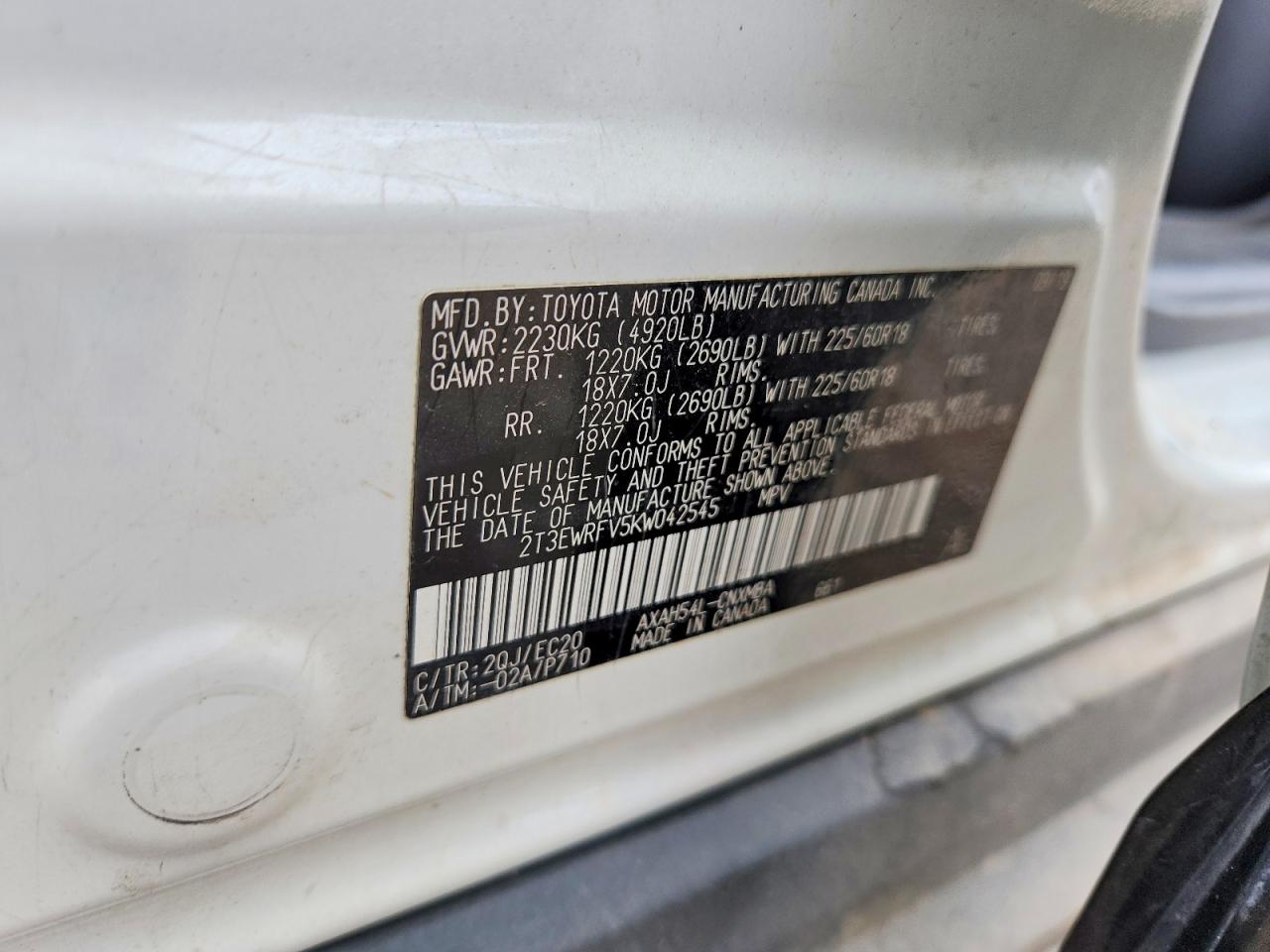 2019 Toyota Rav4 Xse White vin: 2T3EWRFV5KW042545