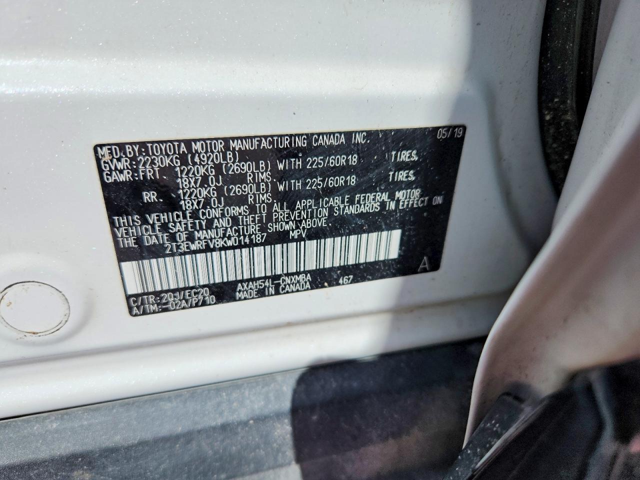 2019 Toyota Rav4 Xse White vin: 2T3EWRFV8KW014187