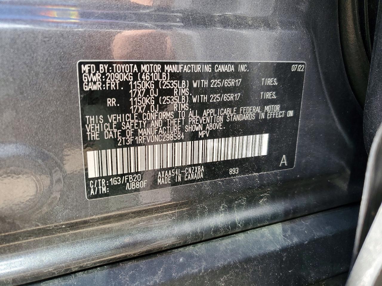 2022 Toyota Rav4 Le Gray vin: 2T3F1RFV0NC298584