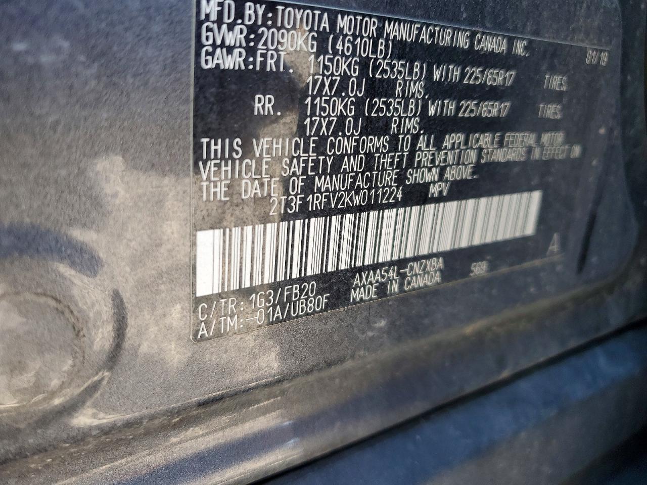 2019 Toyota Rav4 Le Серый vin: 2T3F1RFV2KW011224