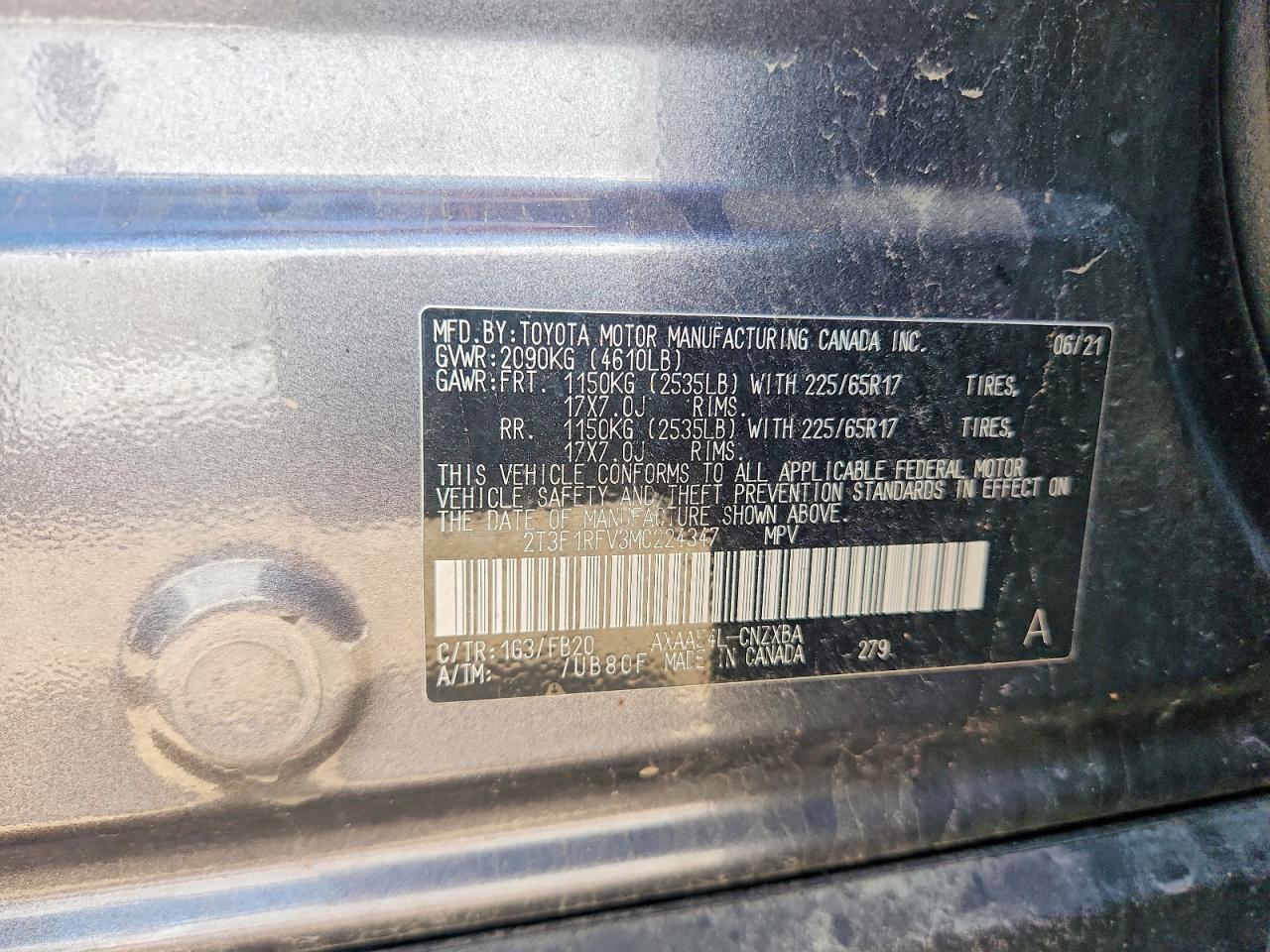 2021 Toyota Rav4 Le Gray vin: 2T3F1RFV3MC224347