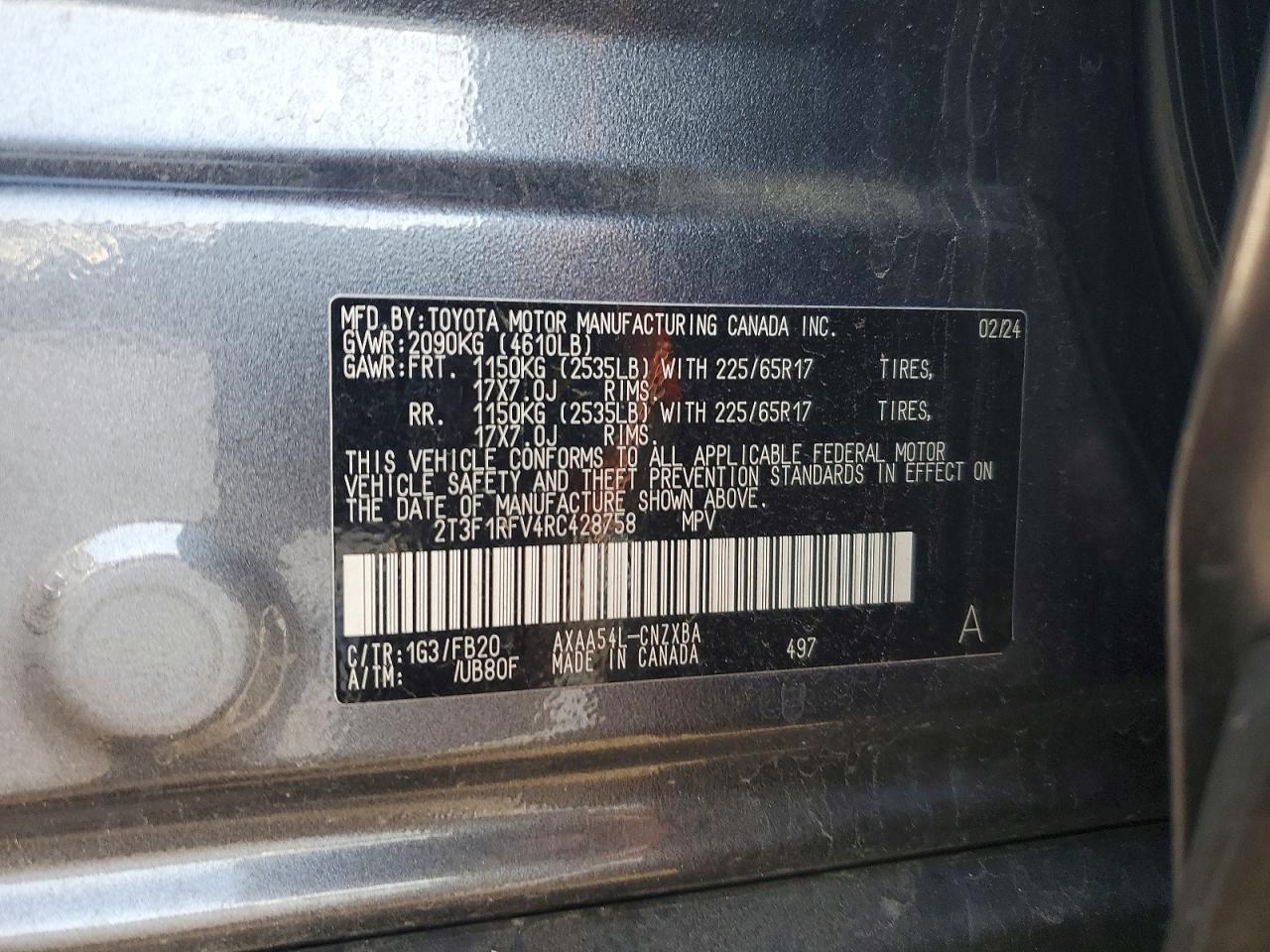 2024 Toyota Rav4 Le Gray vin: 2T3F1RFV4RC428758