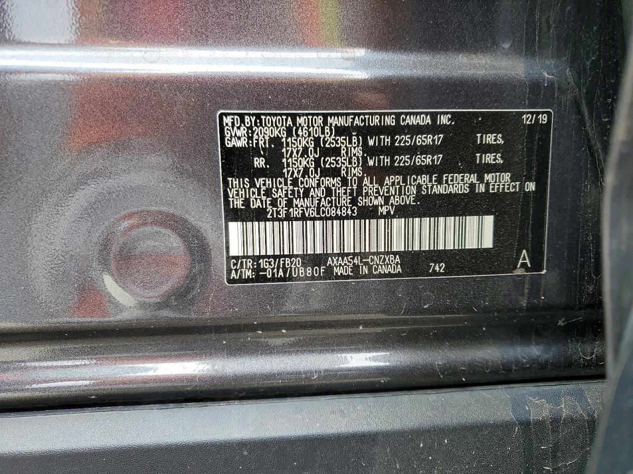 2020 Toyota Rav4 Серый vin: 2T3F1RFV6LC084843