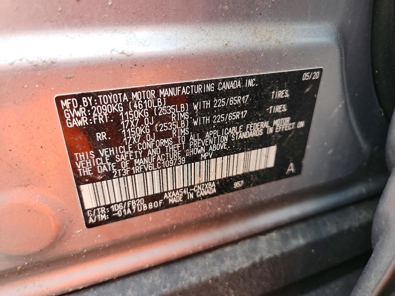 2020 Toyota Rav4 Le Silver vin: 2T3F1RFV6LC109739