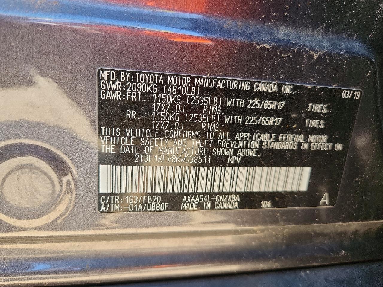 2019 Toyota Rav4 Le Gray vin: 2T3F1RFV8KW038511