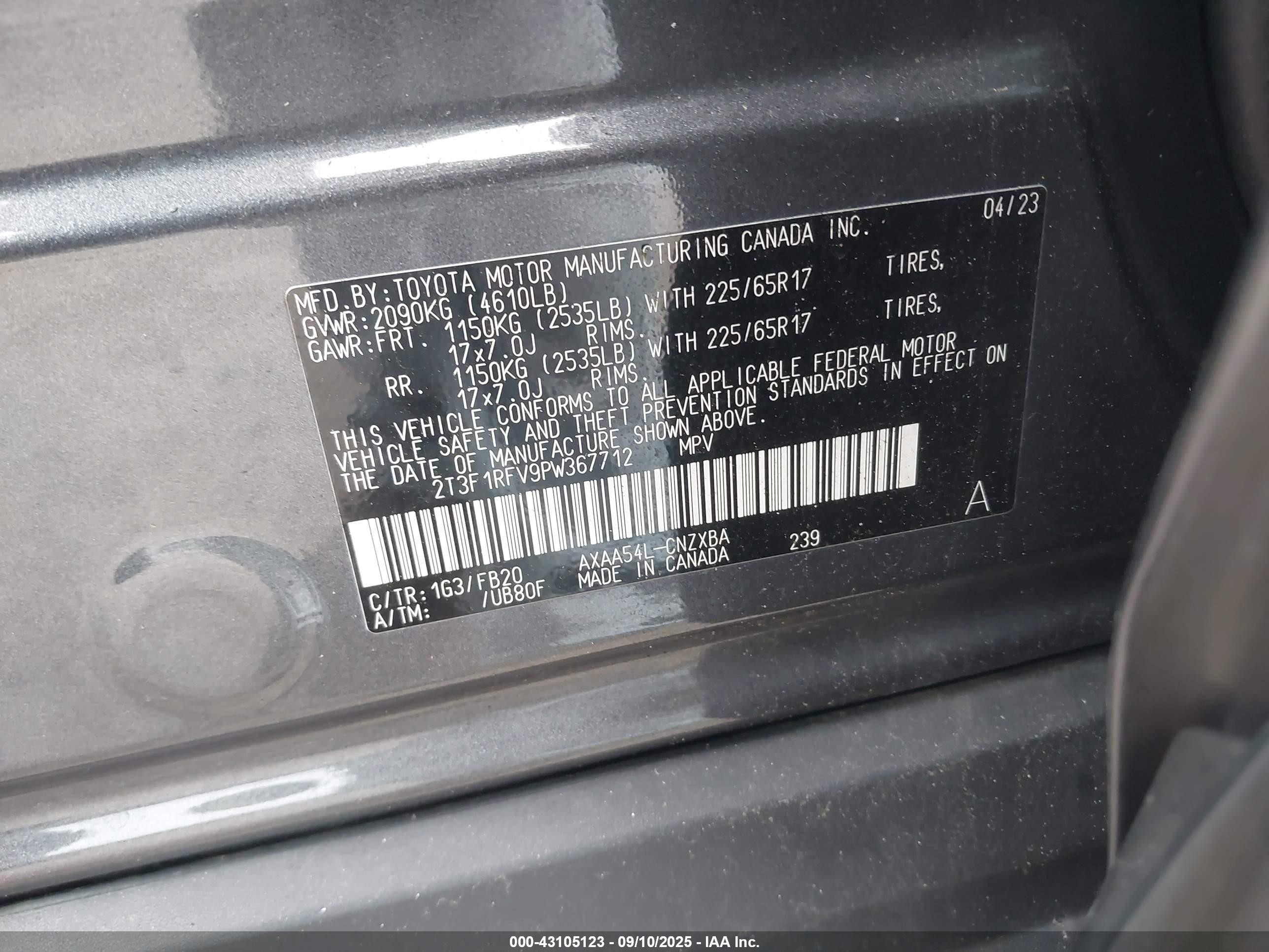 2023 Toyota Rav4 Le Gray vin: 2T3F1RFV9PW367712