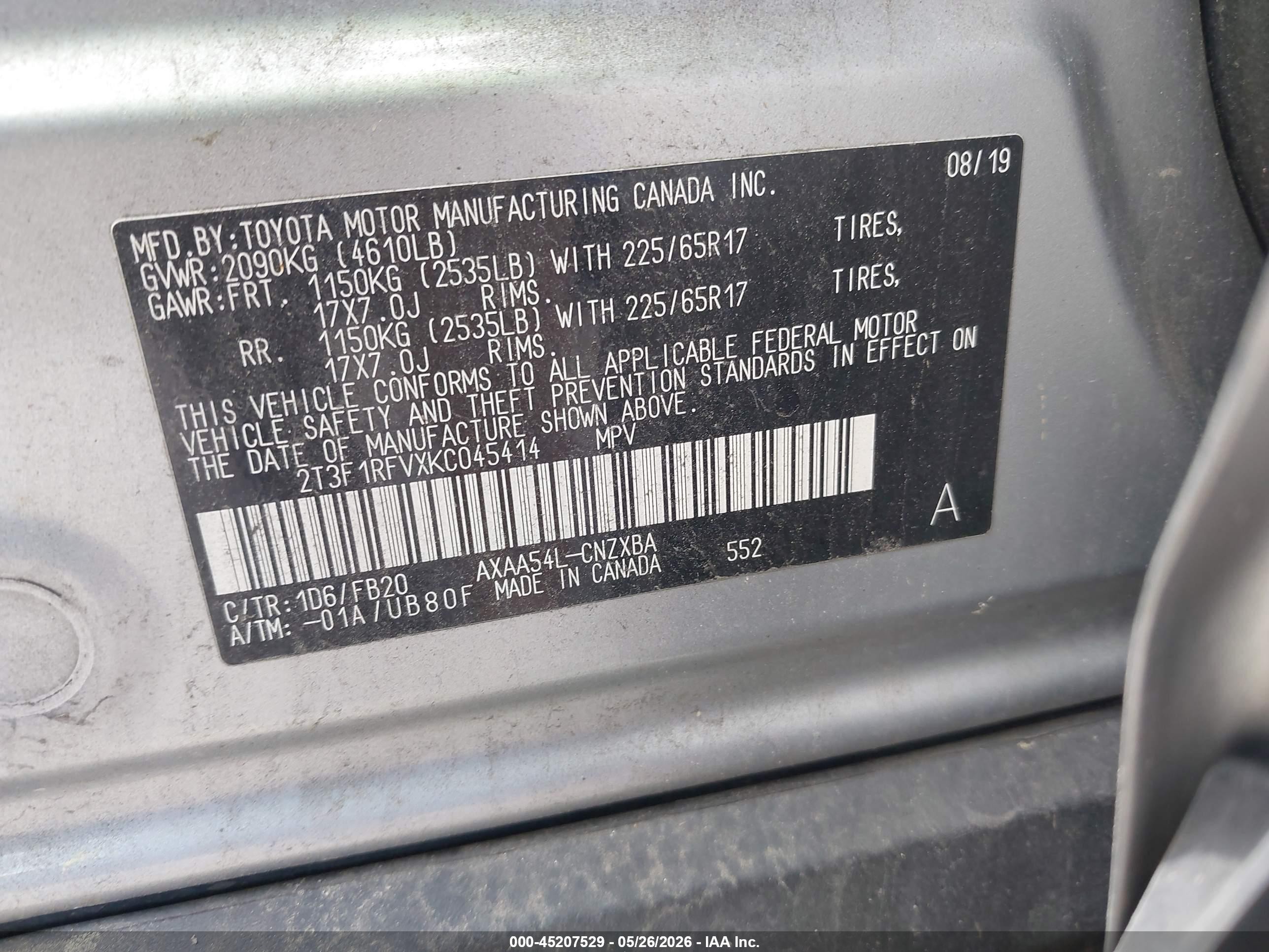 2019 Toyota Rav4 Le Серебряный vin: 2T3F1RFVXKC045414