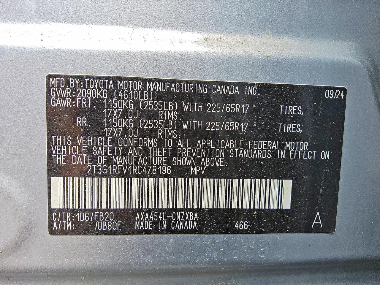 2024 Toyota Rav4 Le Silver vin: 2T3G1RFV1RC478196