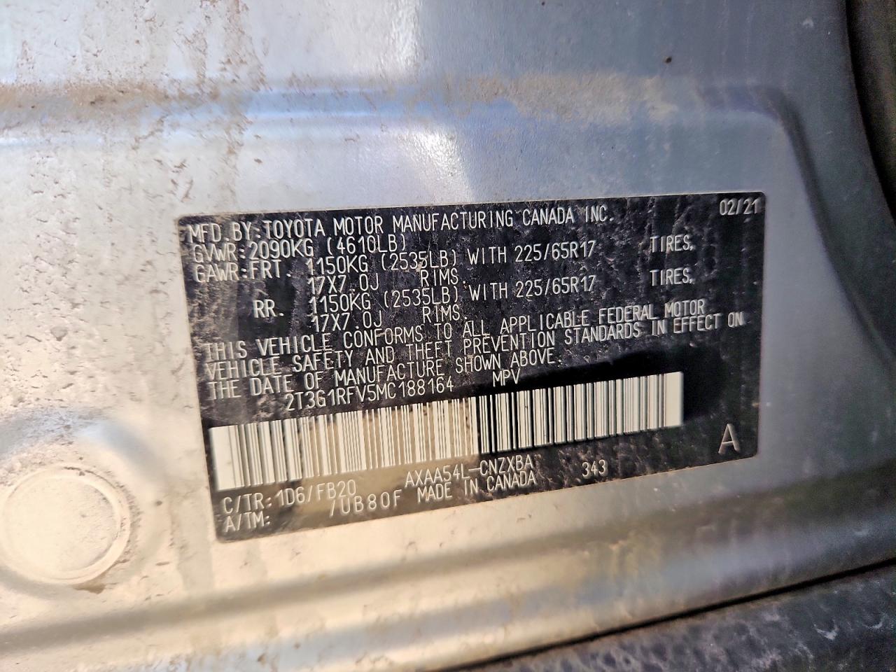 2021 Toyota Rav4 Le Silver vin: 2T3G1RFV5MC188164