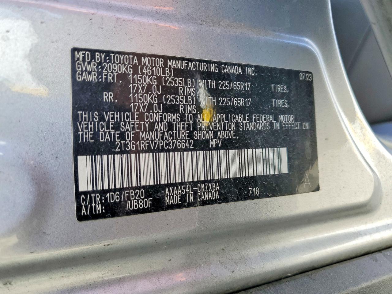 2023 Toyota Rav4 Le Silver vin: 2T3G1RFV7PC376642