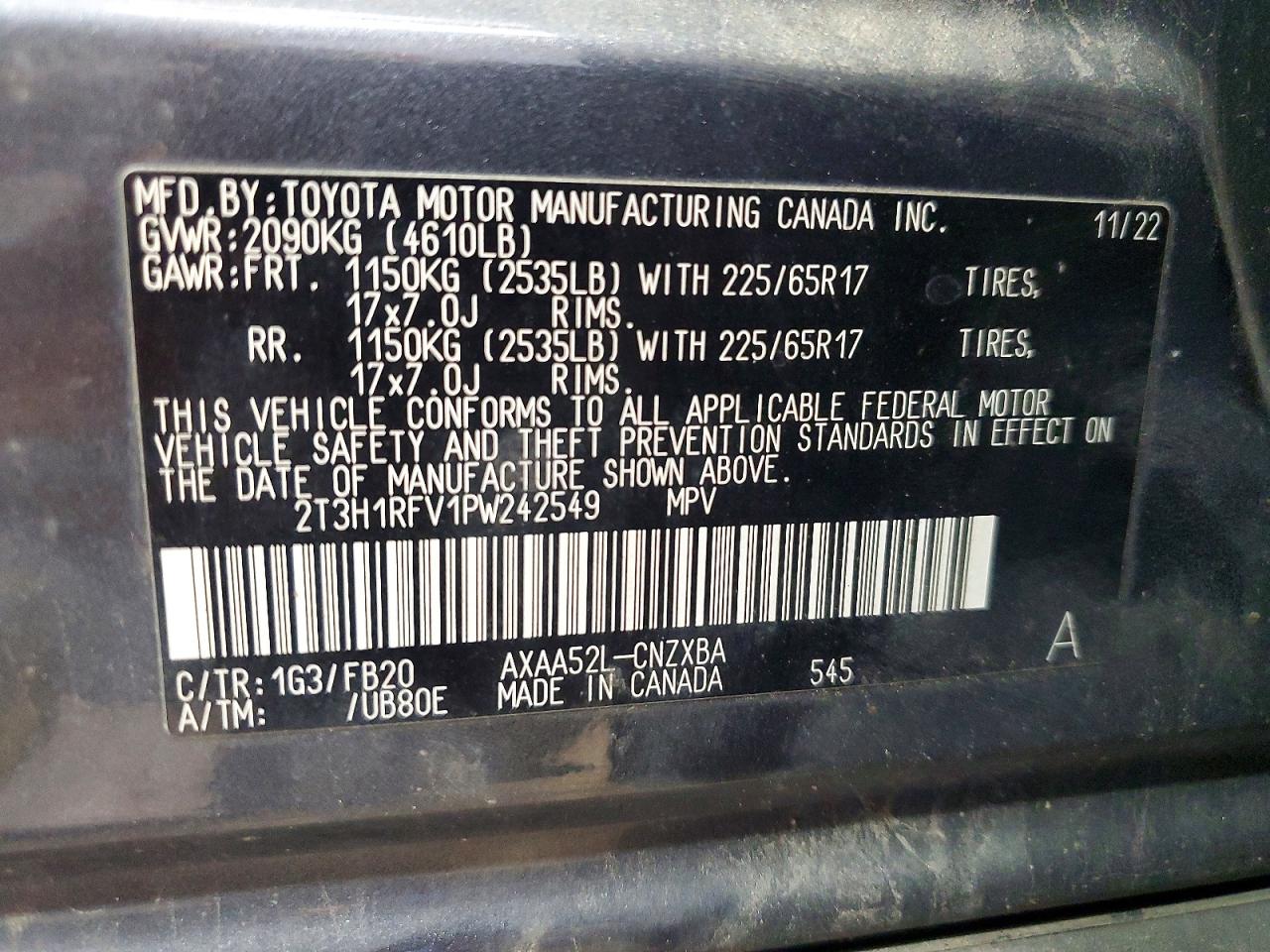 2023 Toyota Rav4 Le Gray vin: 2T3H1RFV1PW242549