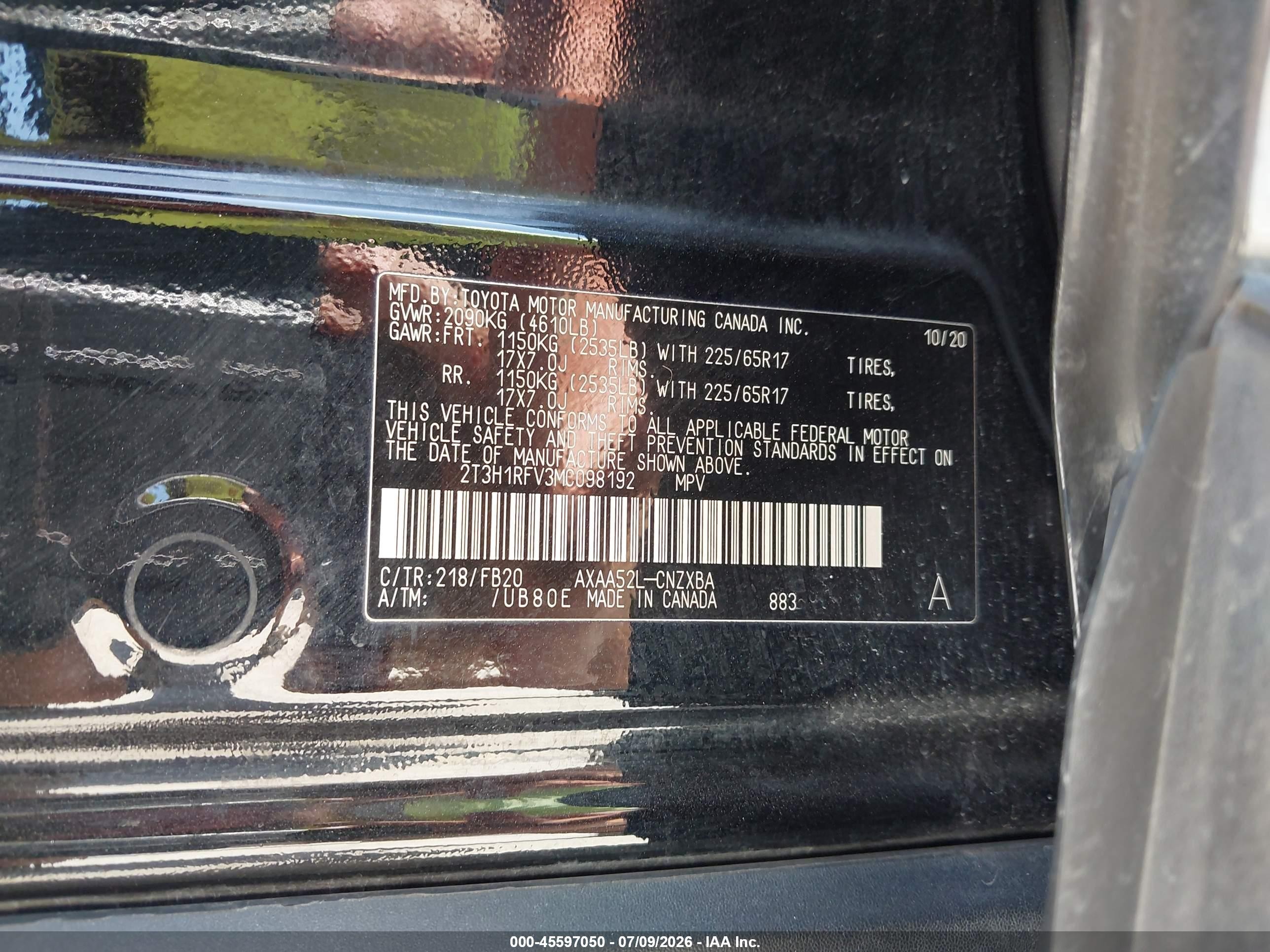 2021 Toyota Rav4 Le Черный vin: 2T3H1RFV3MC098192