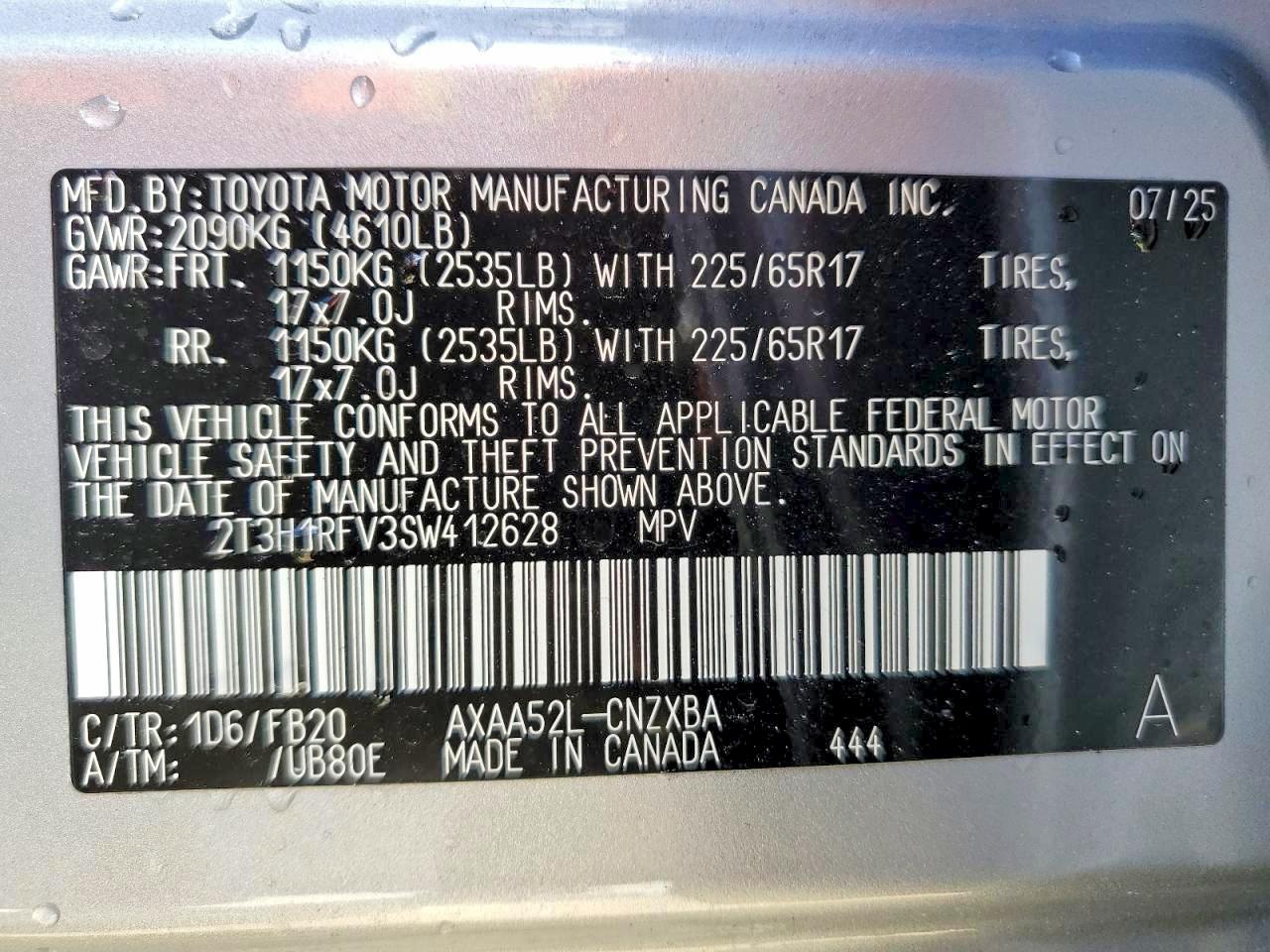 2025 Toyota Rav4 Le Silver vin: 2T3H1RFV3SW412628