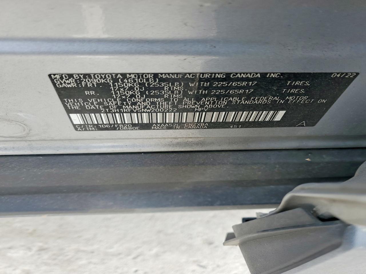 2022 Toyota Rav4 Le Silver vin: 2T3H1RFV5NW200222