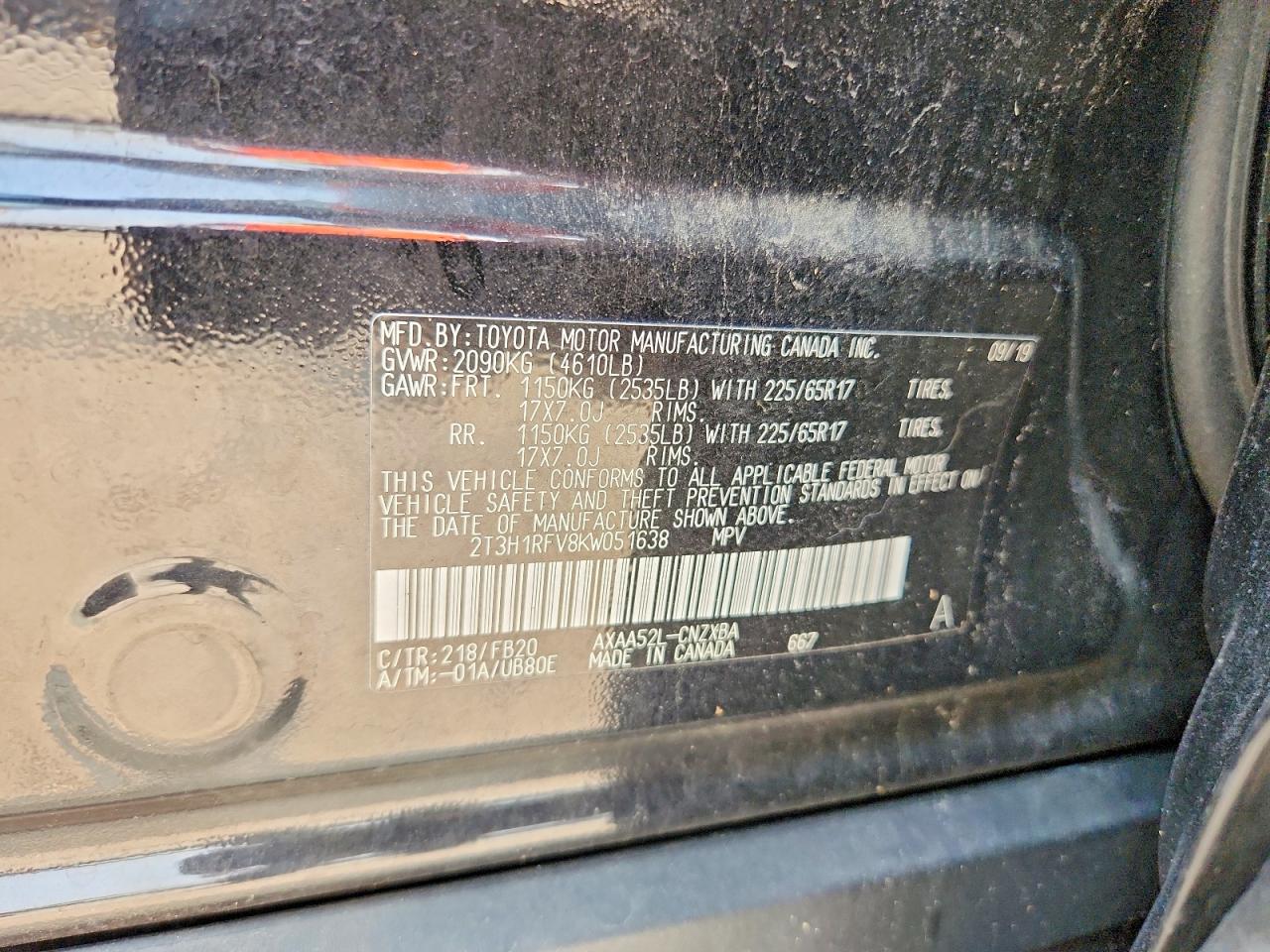 2019 Toyota Rav4 Le Черный vin: 2T3H1RFV8KW051638