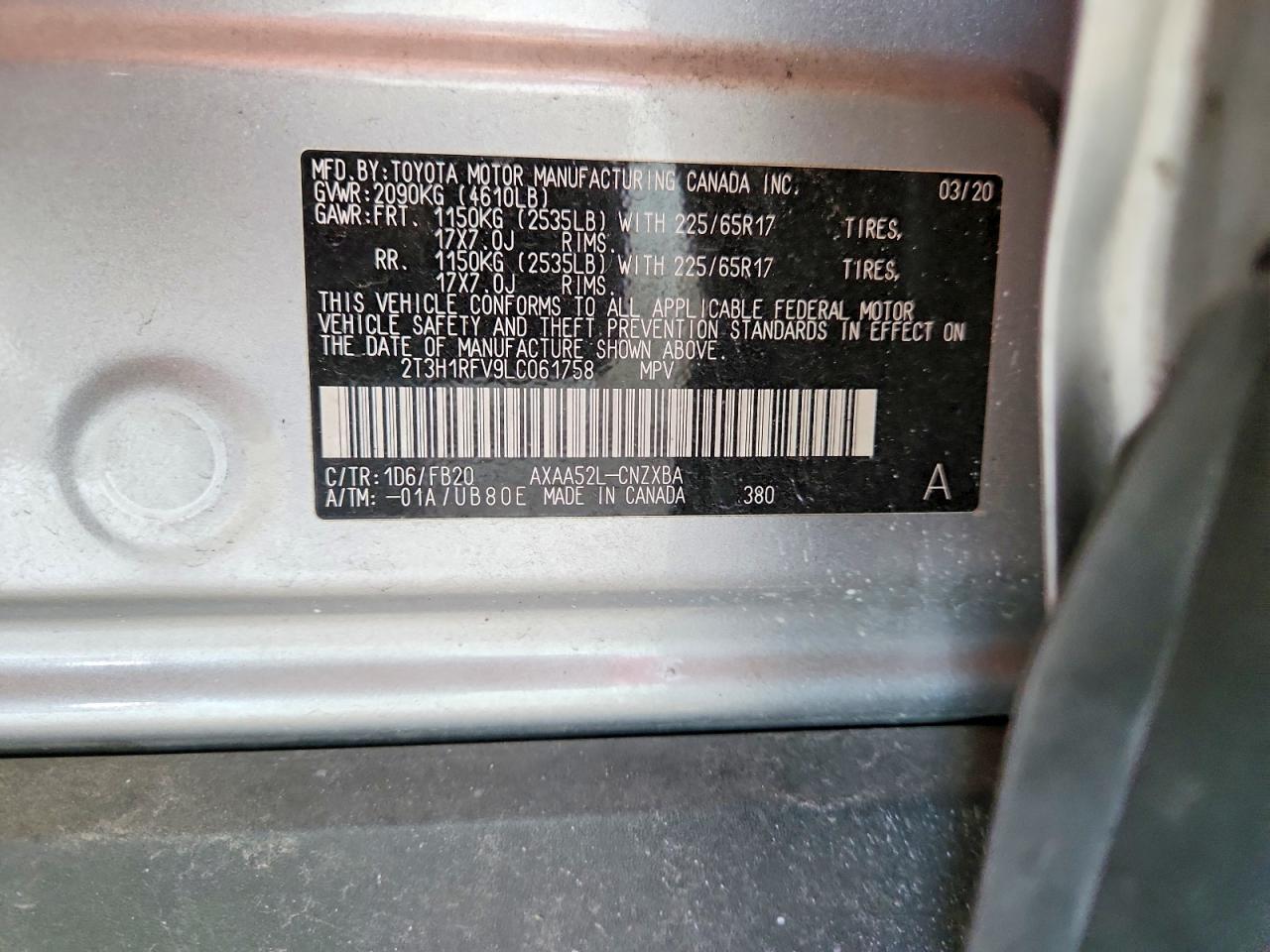 2020 Toyota Rav4 Le Серебряный vin: 2T3H1RFV9LC061758